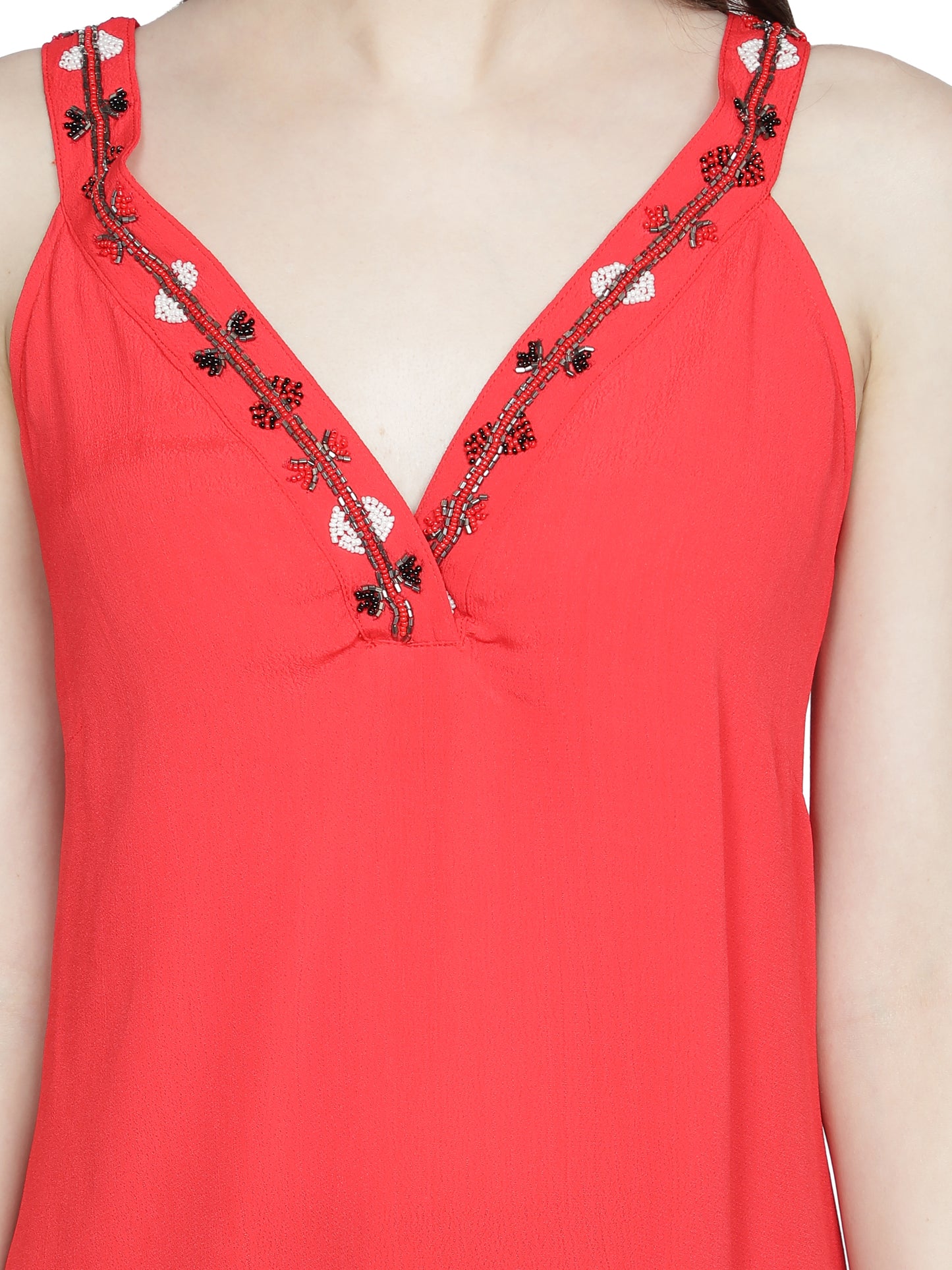 Casual Shoulder Straps Embellished Women Red Top freeshipping - NUEVOSDAMAS