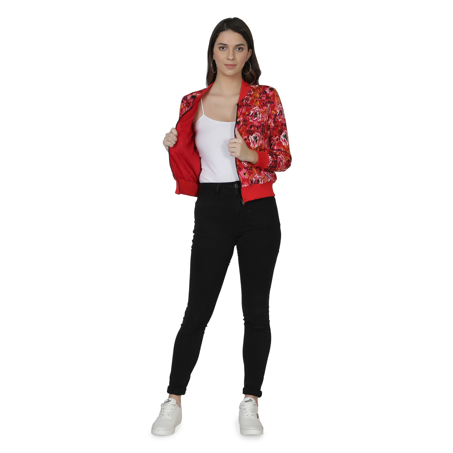 NUEVOSDAMAS Women Full sleeve Multi Floral Printed Bomber Jacket