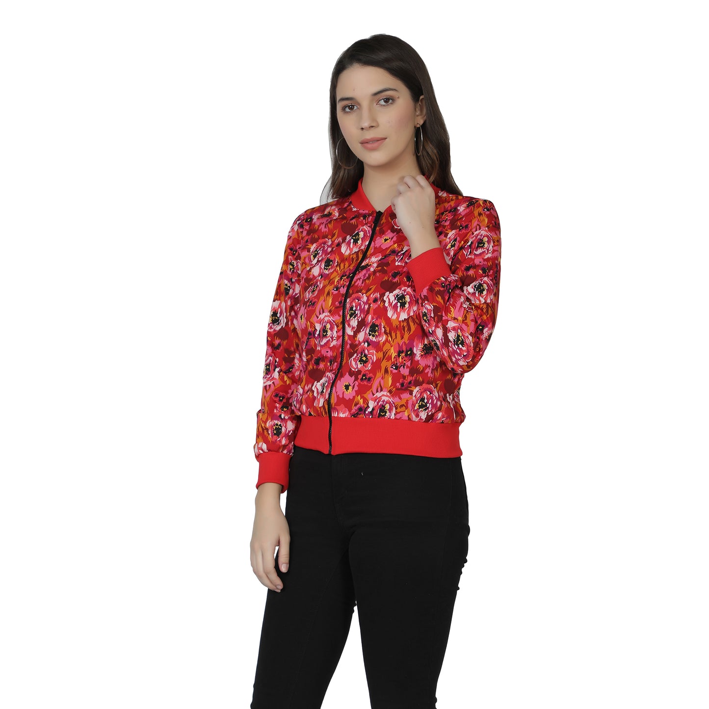 NUEVOSDAMAS Women Full sleeve Multi Floral Printed Bomber Jacket