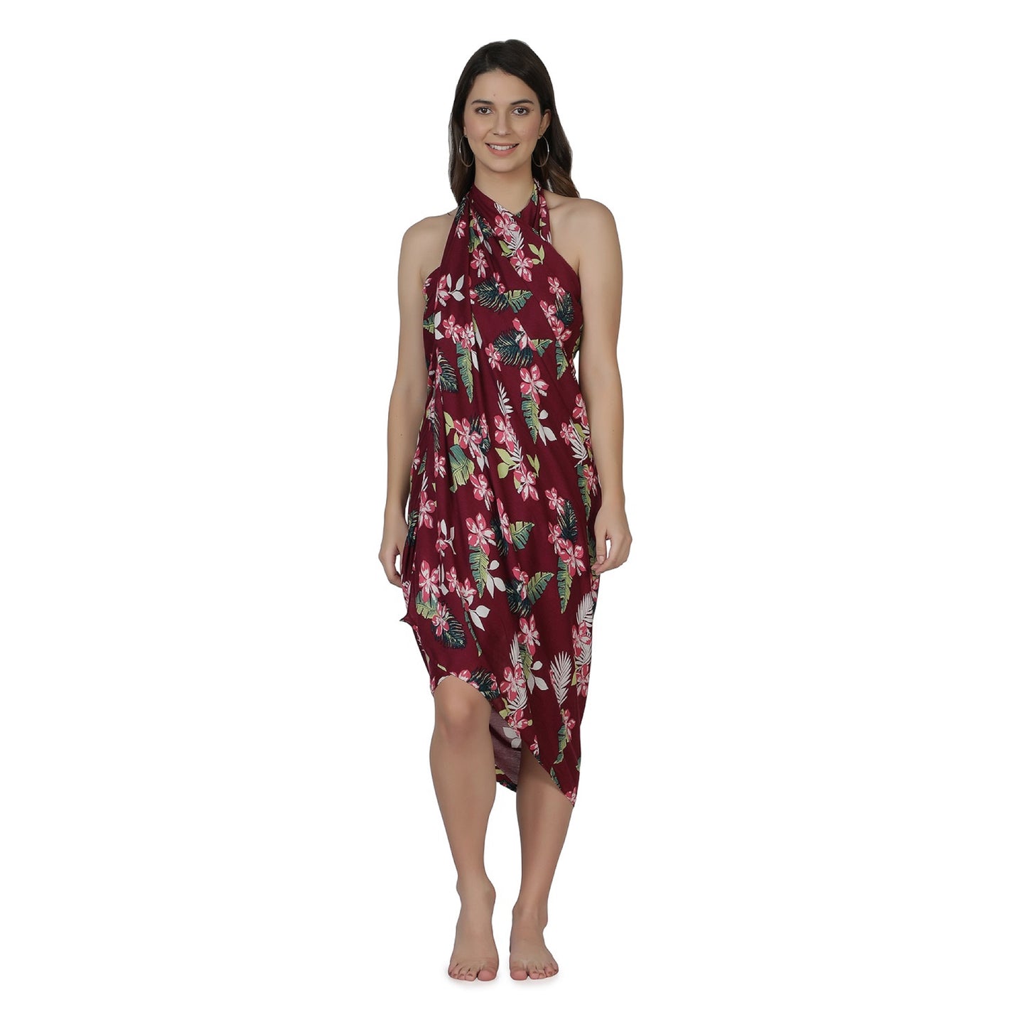 NUEVOSDAMAS Rayon Floral Printed Sarong Maroon