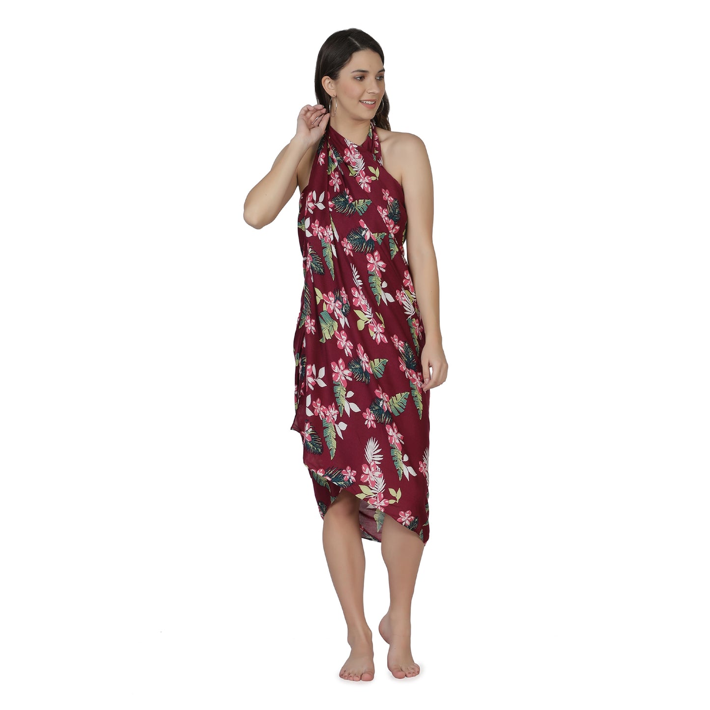 NUEVOSDAMAS Rayon Floral Printed Sarong Maroon