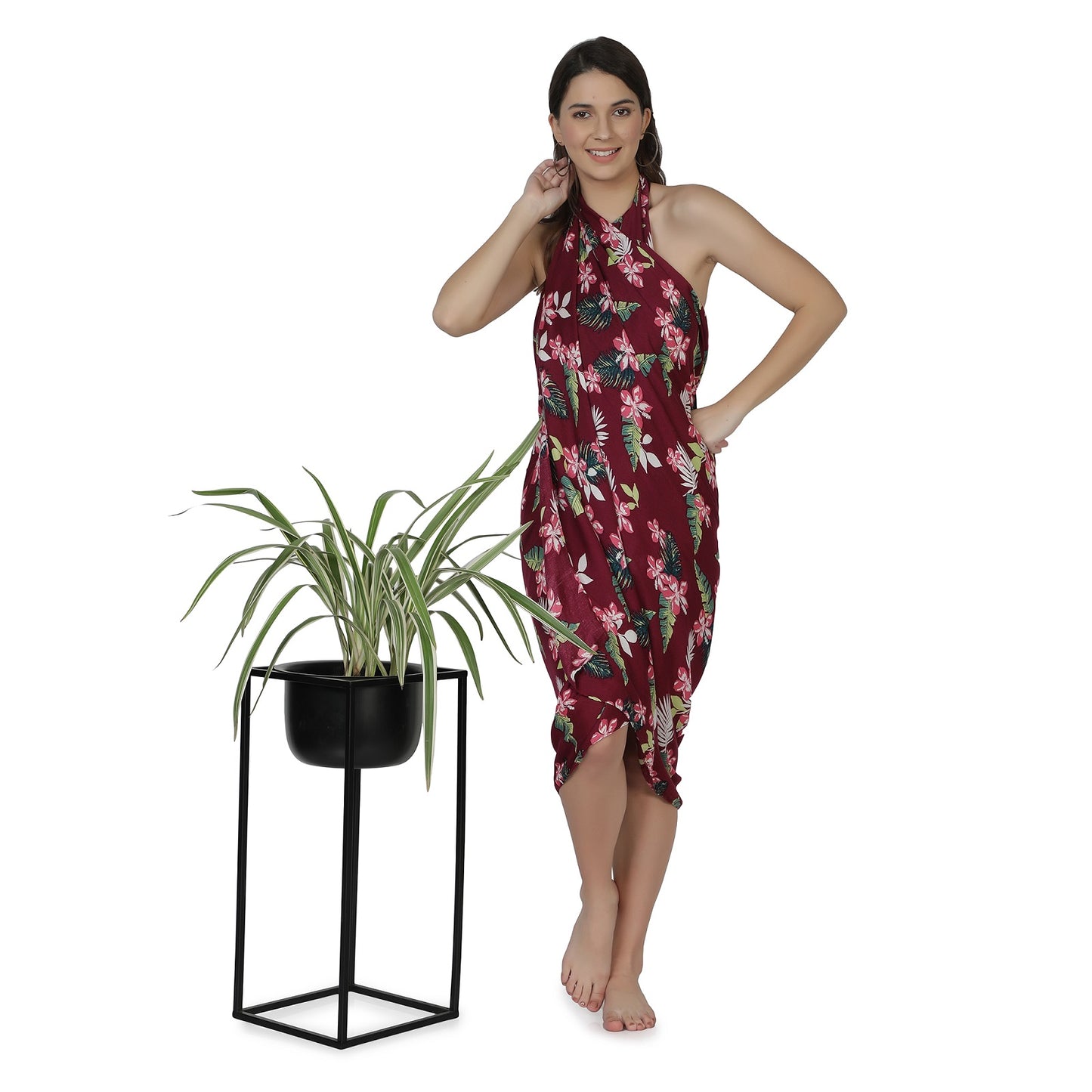NUEVOSDAMAS Rayon Floral Printed Sarong Maroon
