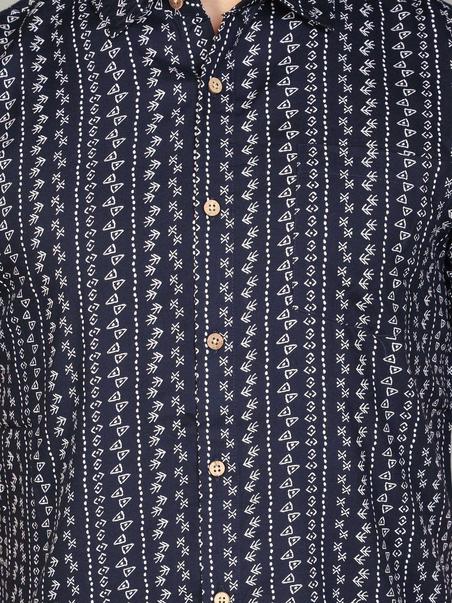 NUEVOSPORTA Men's Rayon Printed Half Sleeve Dark Blue Shirt