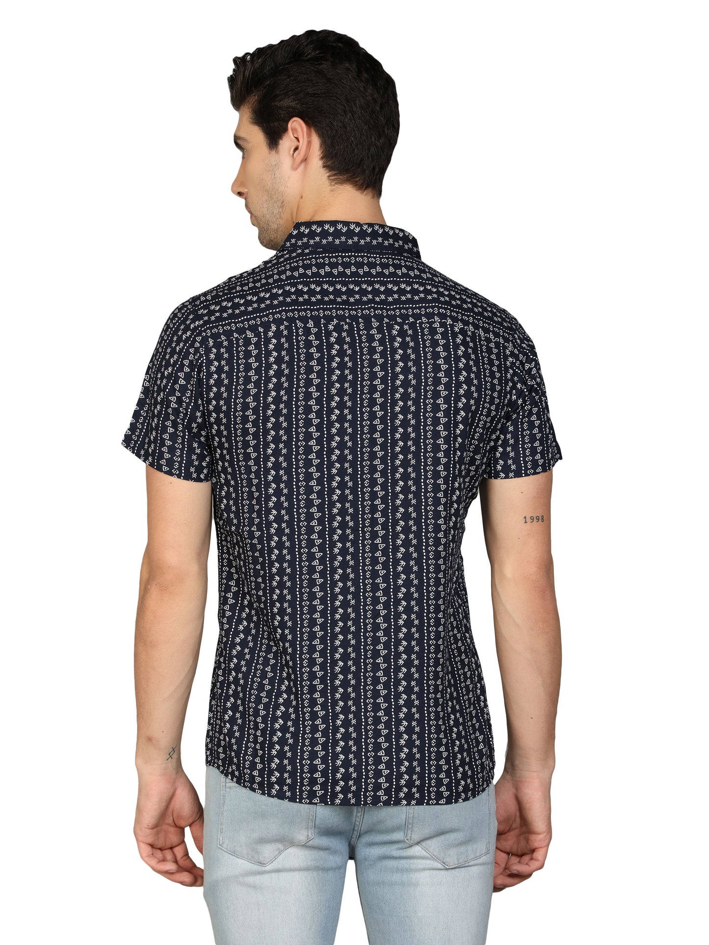 NUEVOSPORTA Men's Rayon Printed Half Sleeve Dark Blue Shirt