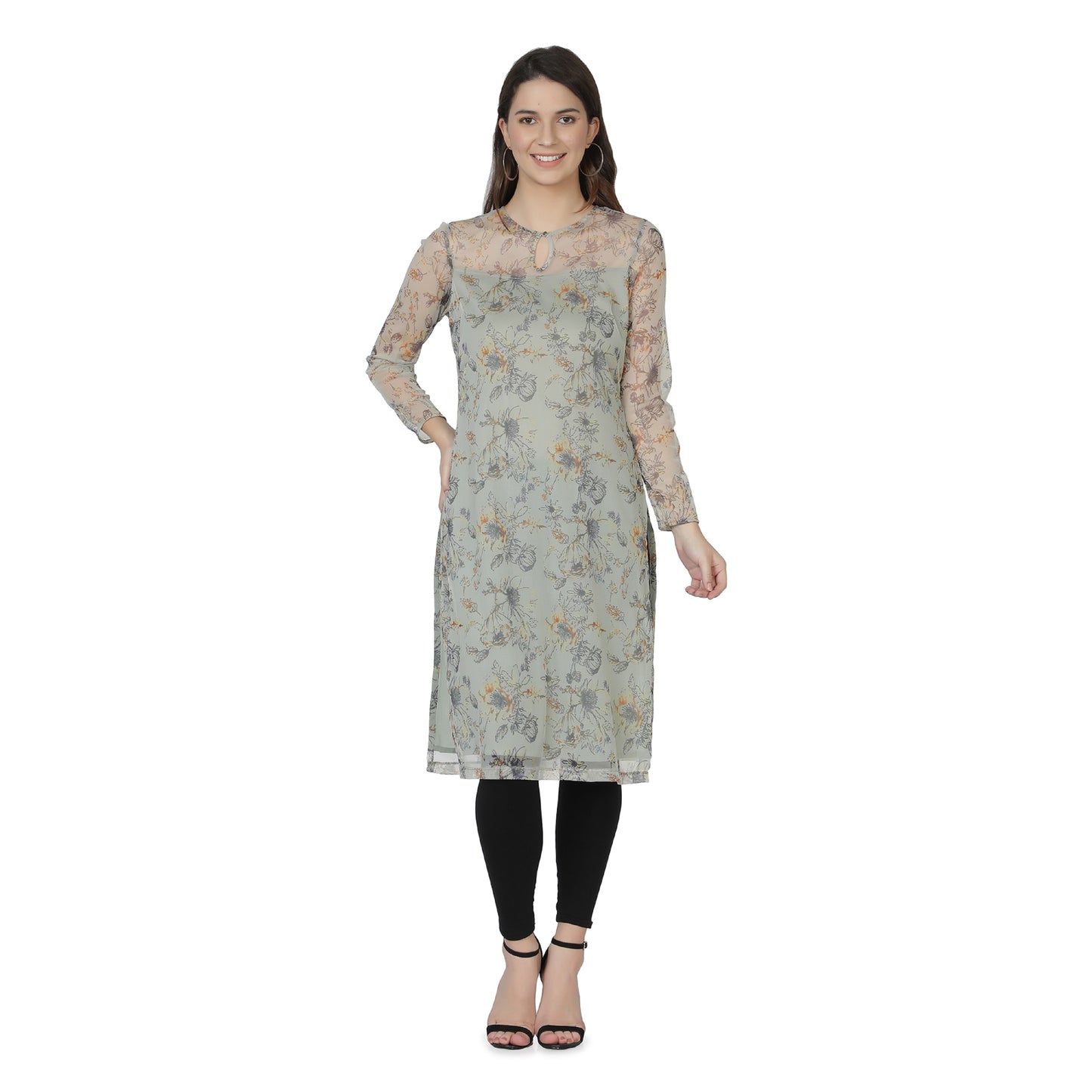Women Self Design Polycotton Straight Kurta (Green)