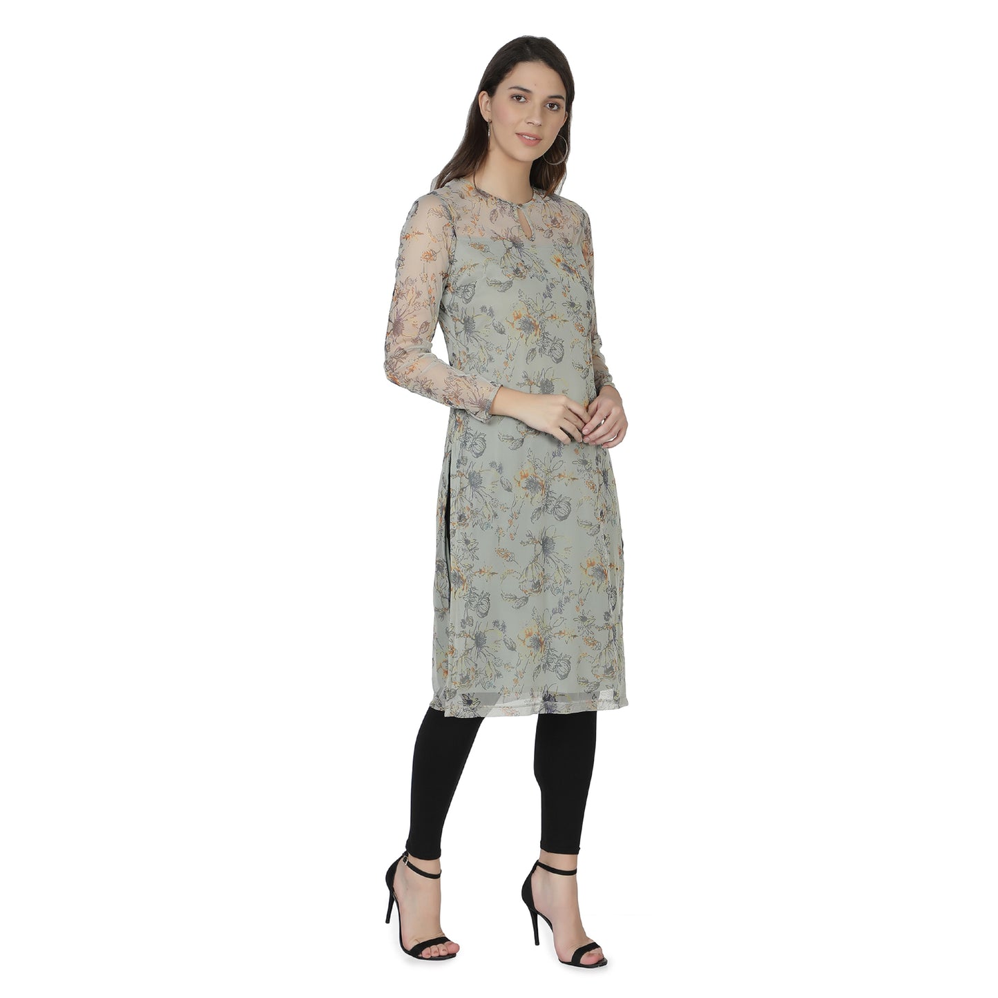Women Self Design Polycotton Straight Kurta (Green)