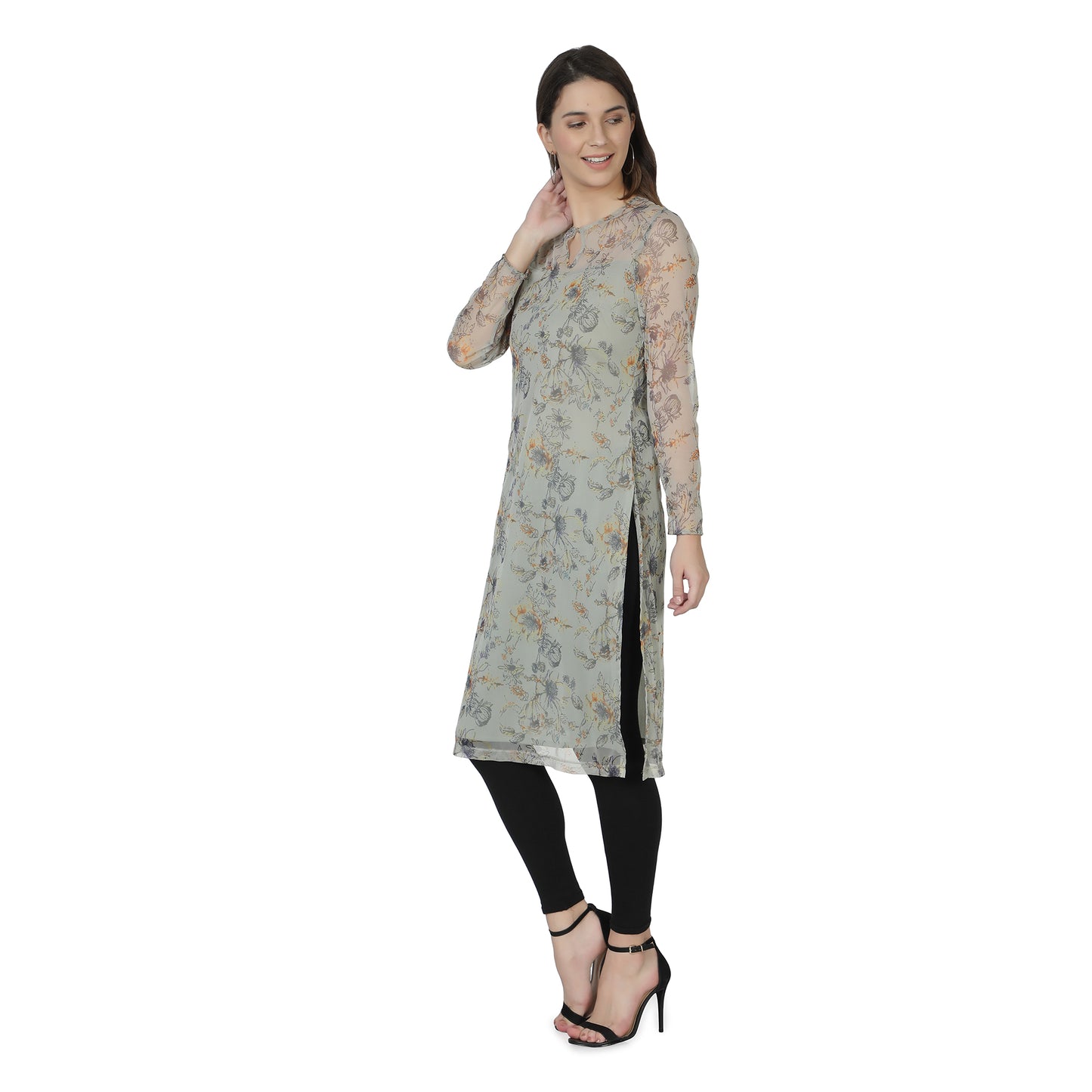 Women Self Design Polycotton Straight Kurta (Green)