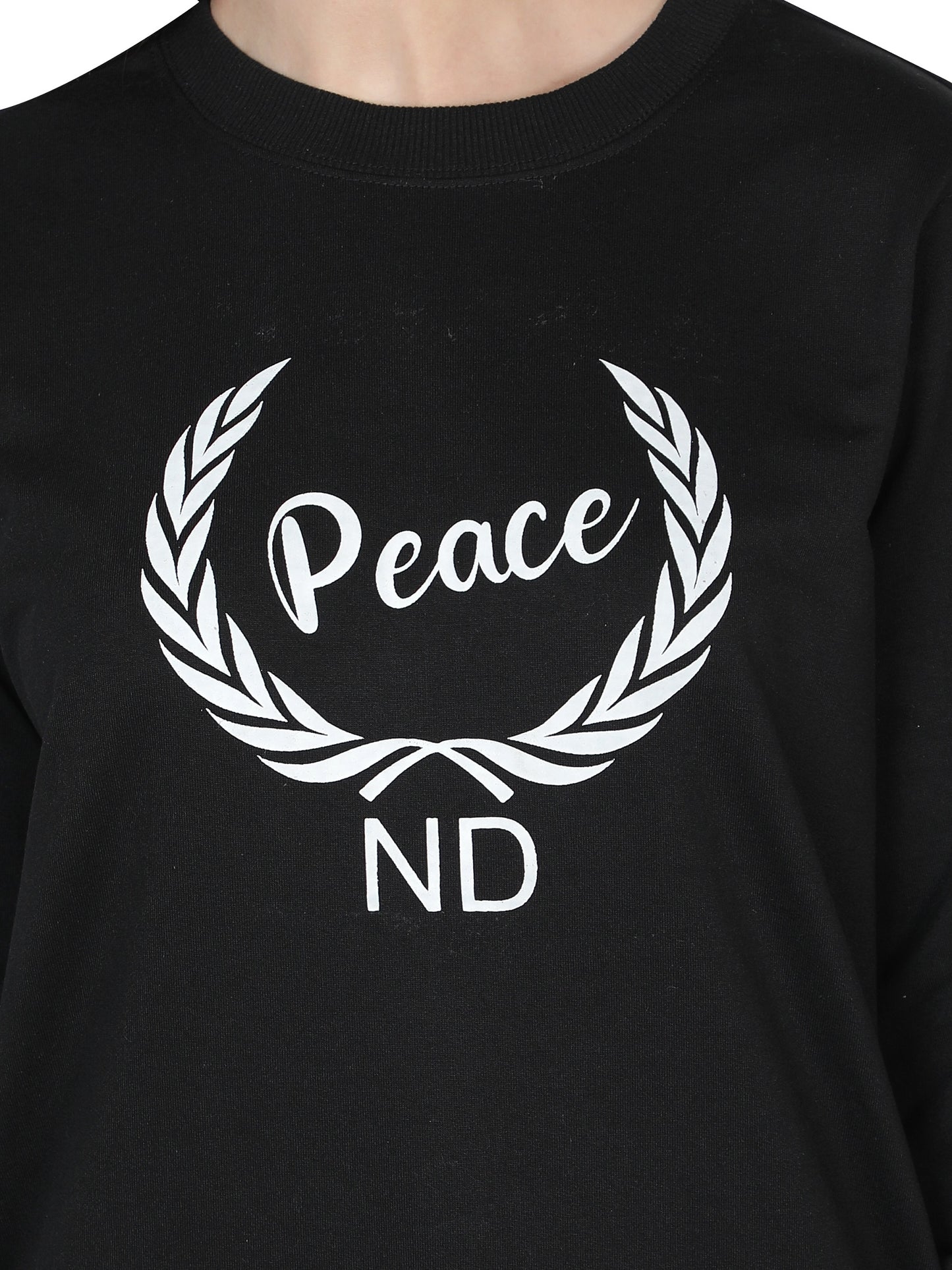 NUEVOSDAMAS Women's Cotton Blend Turtle Neck Printed Winter Sweatshirt (Black )