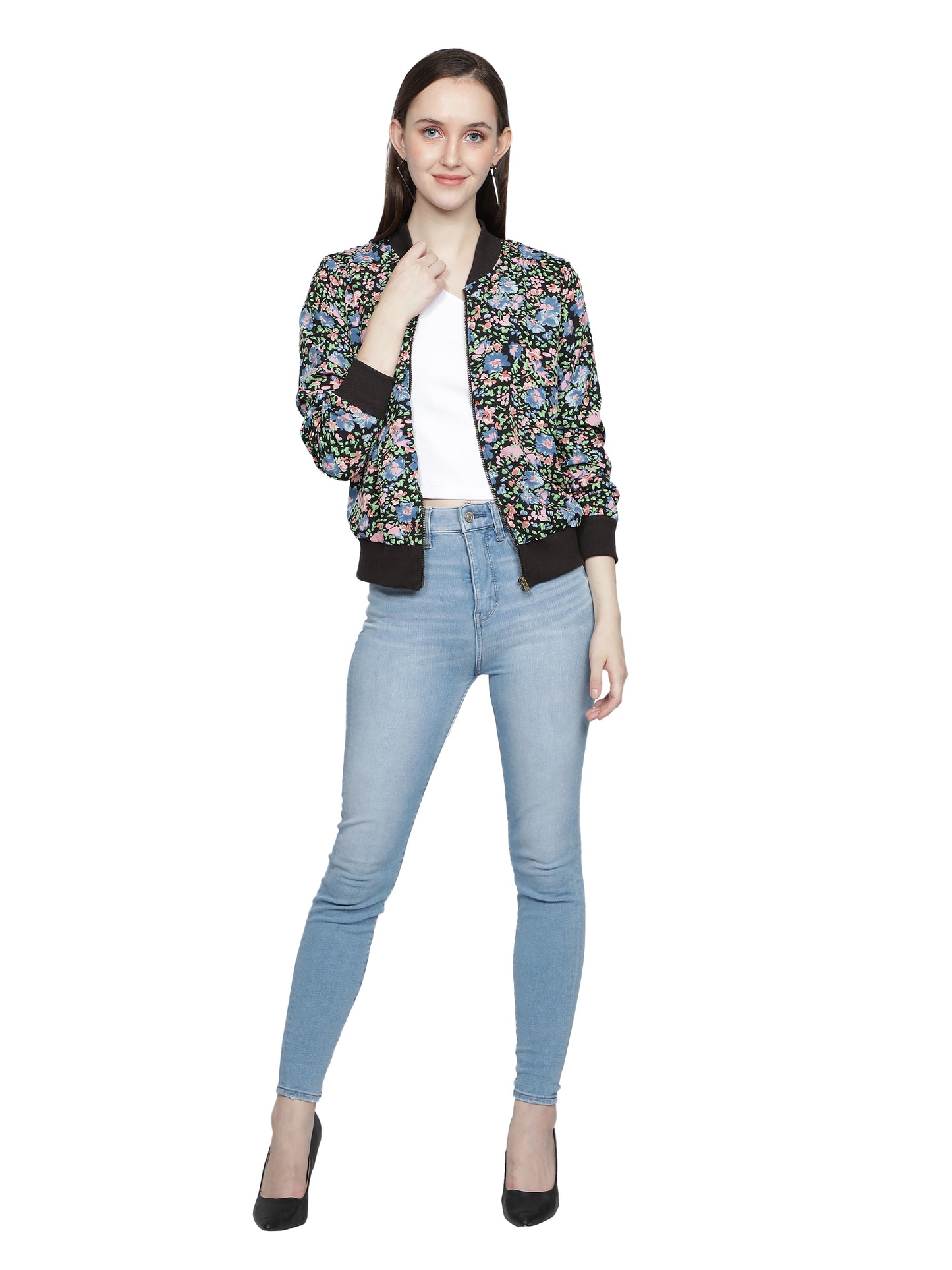 Full Sleeve Floral Print Women Bomber Jacket freeshipping - NUEVOSDAMAS