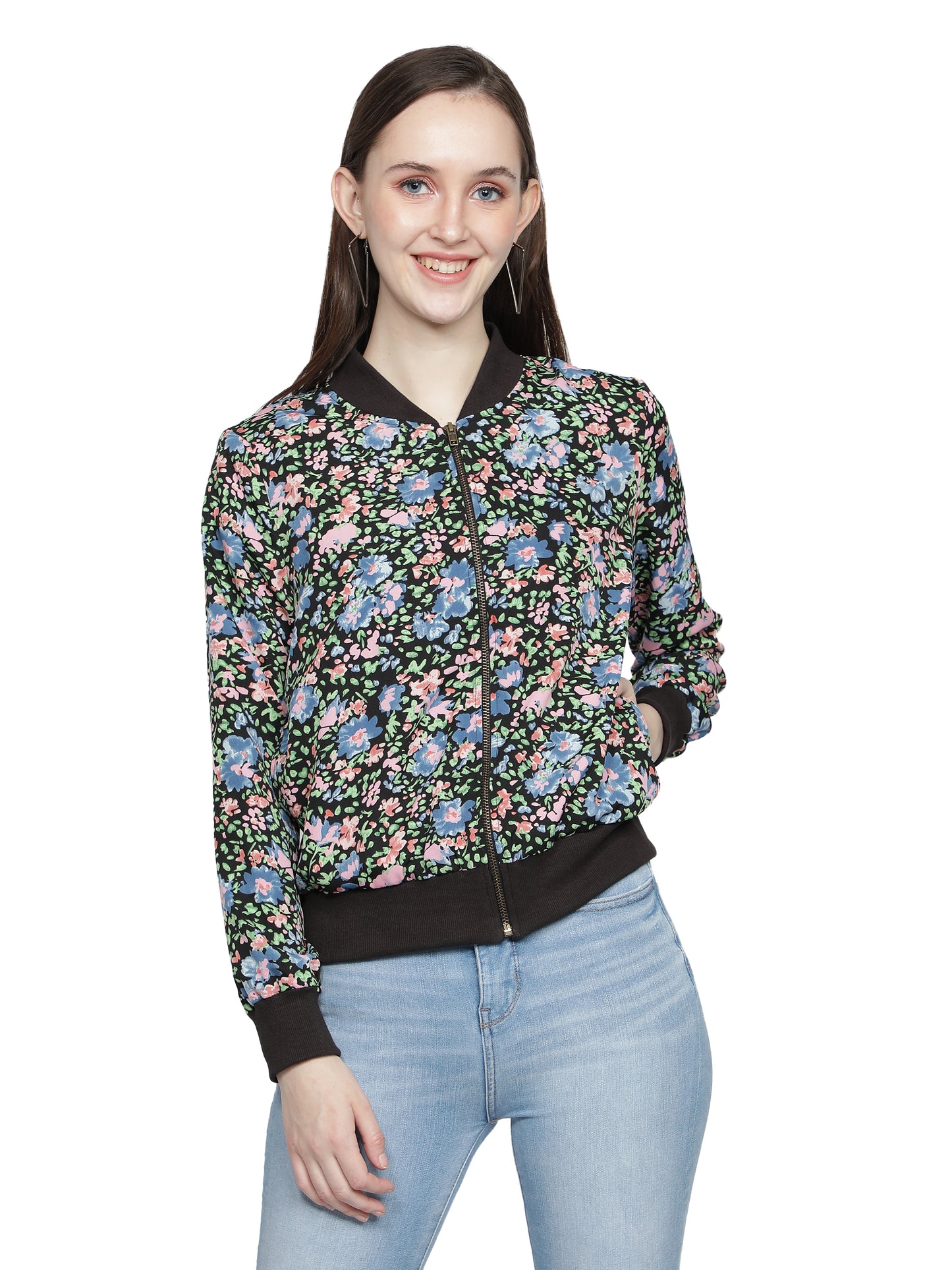 Full Sleeve Floral Print Women Bomber Jacket freeshipping - NUEVOSDAMAS