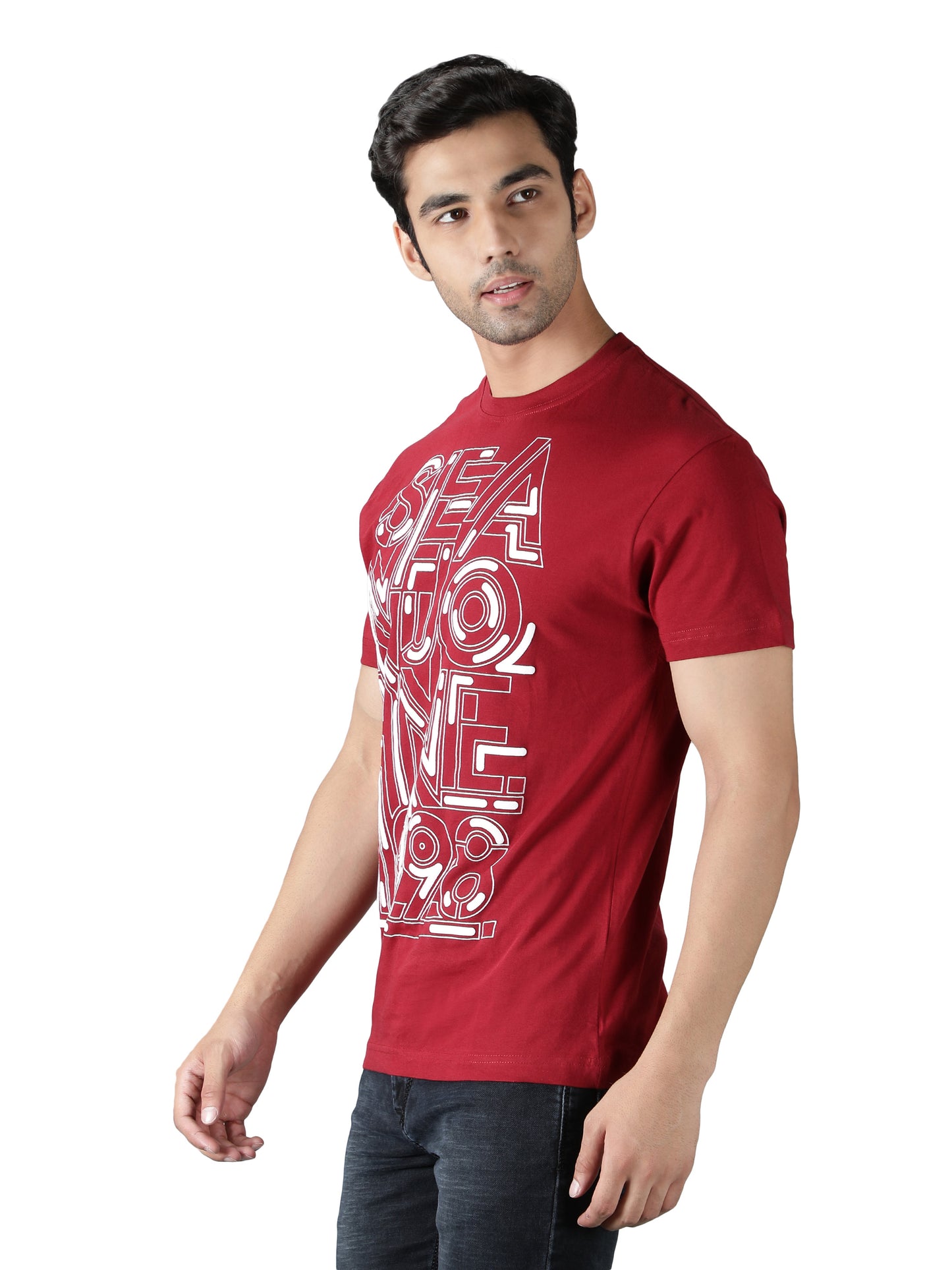 NUEVOSPORTA Men's Cotton Graphic Printed Maroon T-Shirt