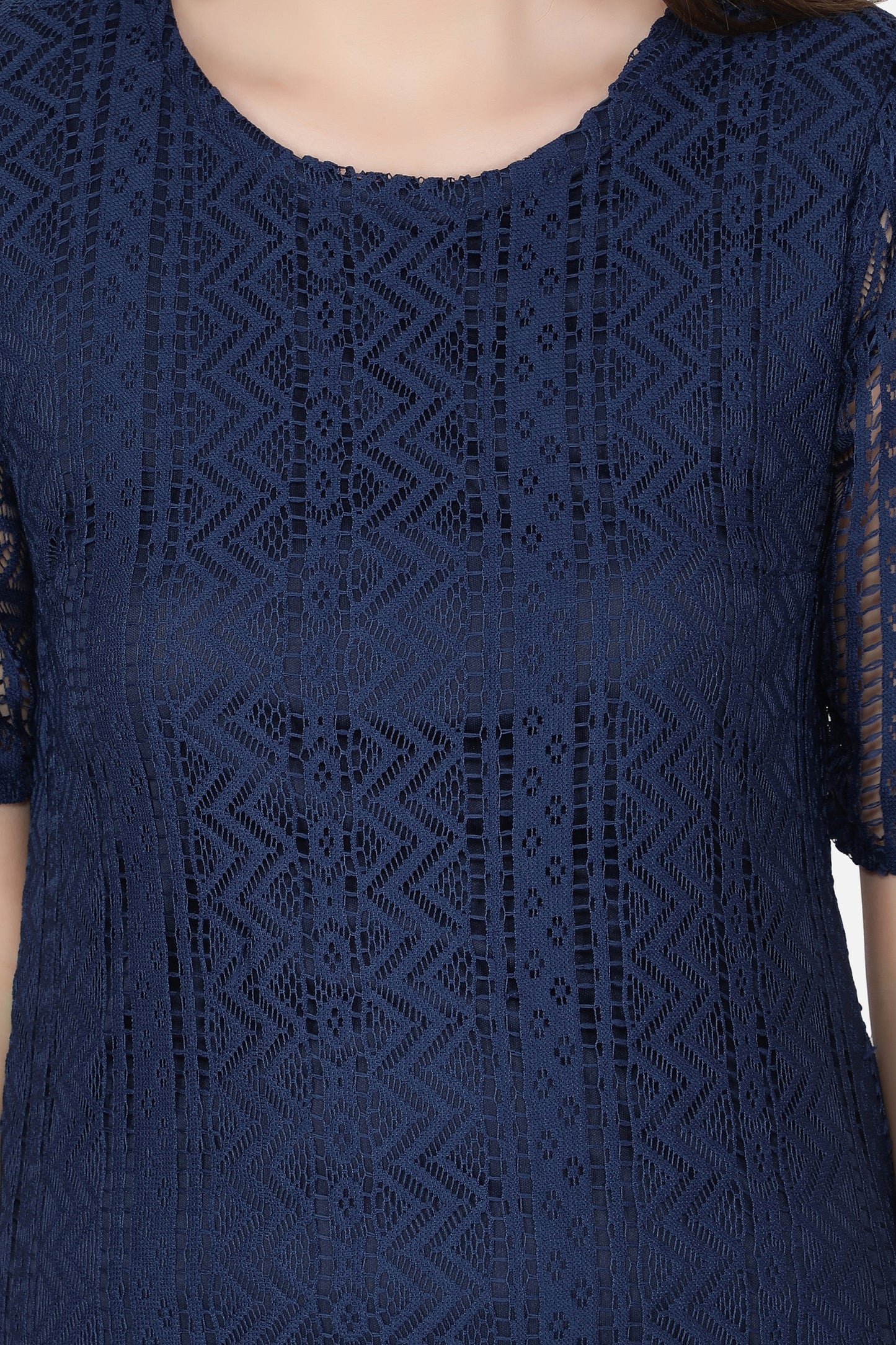 Women Printed Cotton Blend Straight Kurta (Dark Blue)