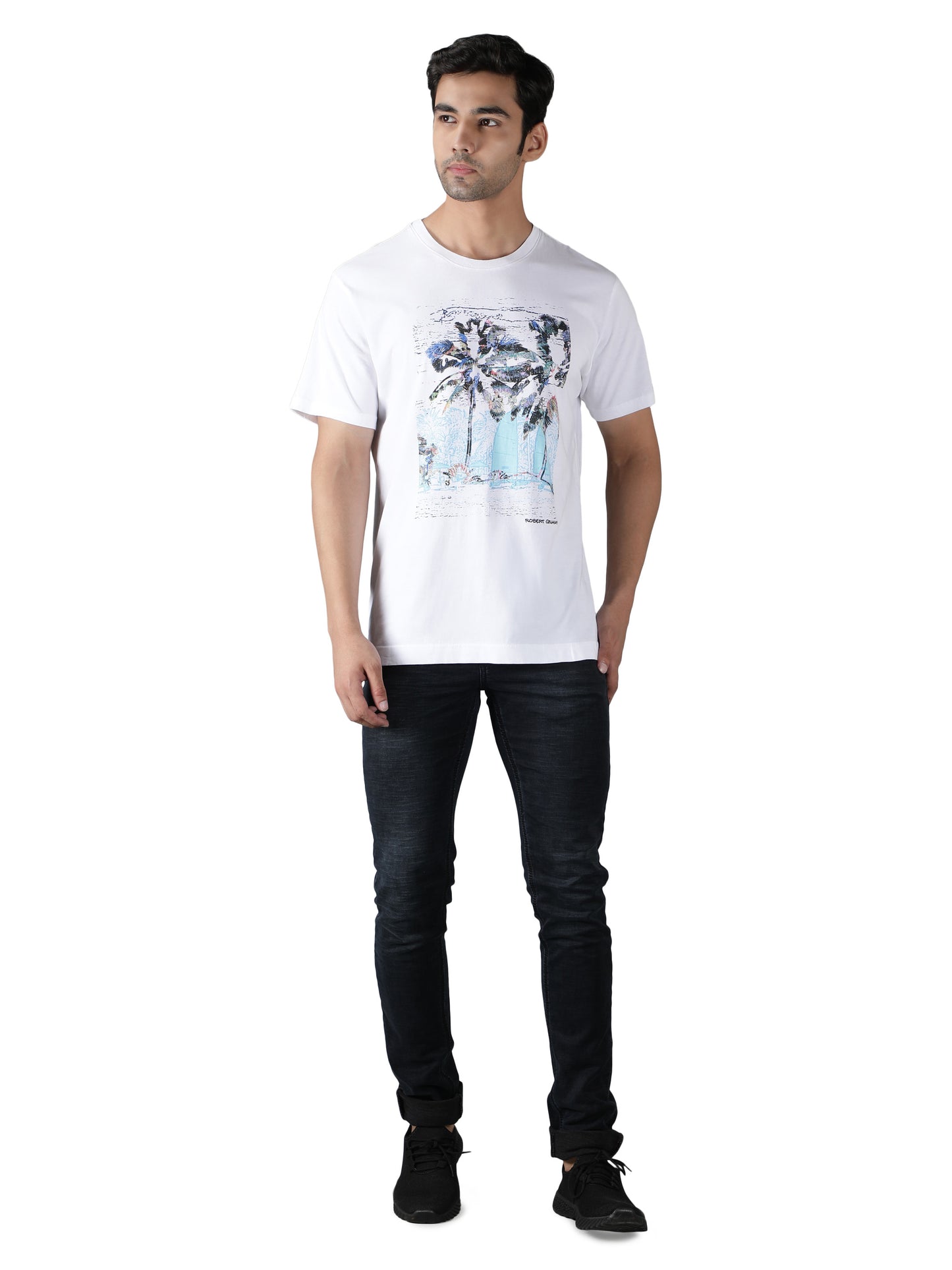 NUEVOSPORTA Men's Cotton Graphic Printed White T-Shirt
