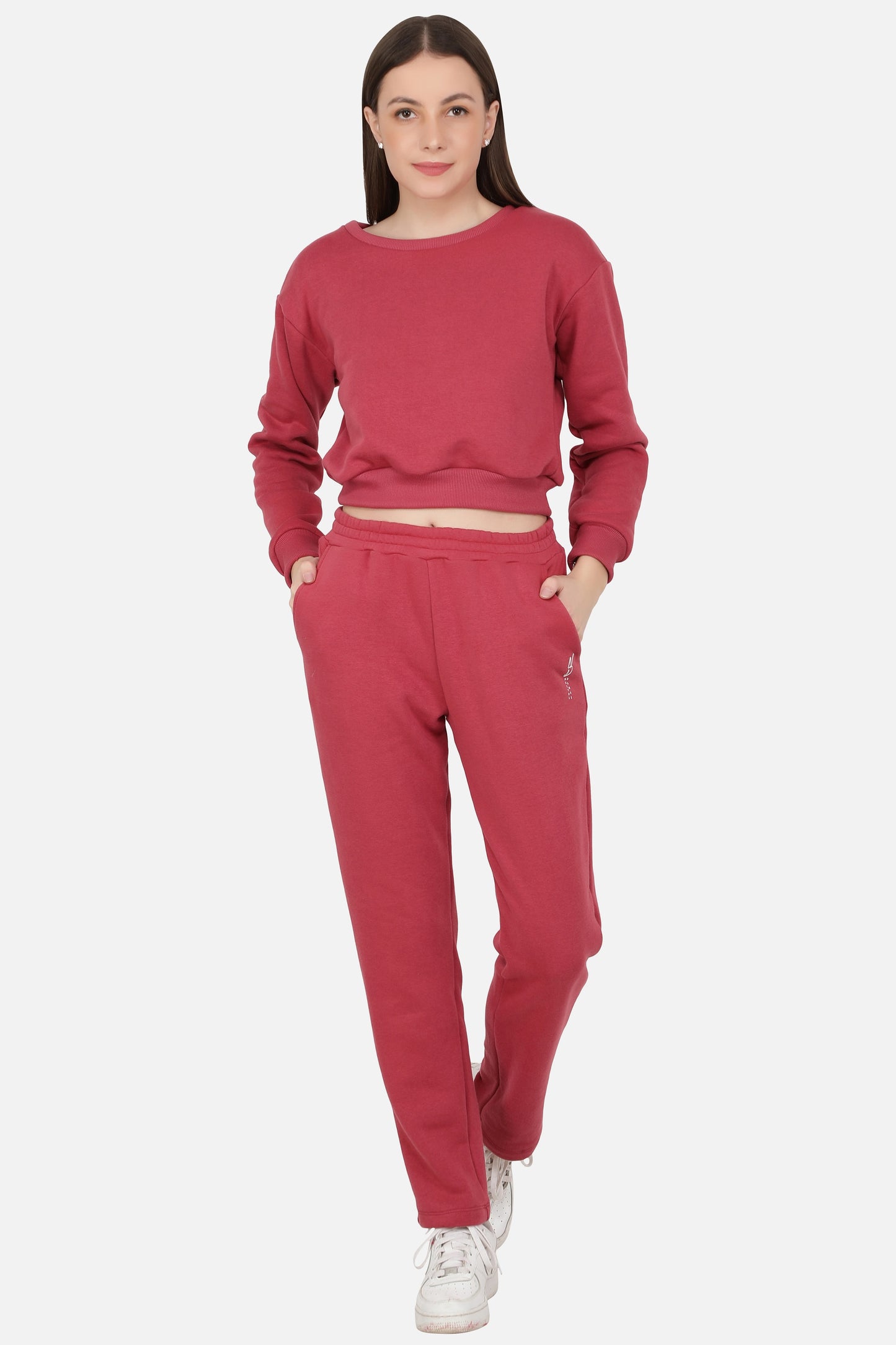 NUEVOSDAMAS Women RED Full Sleeves Tracksuit