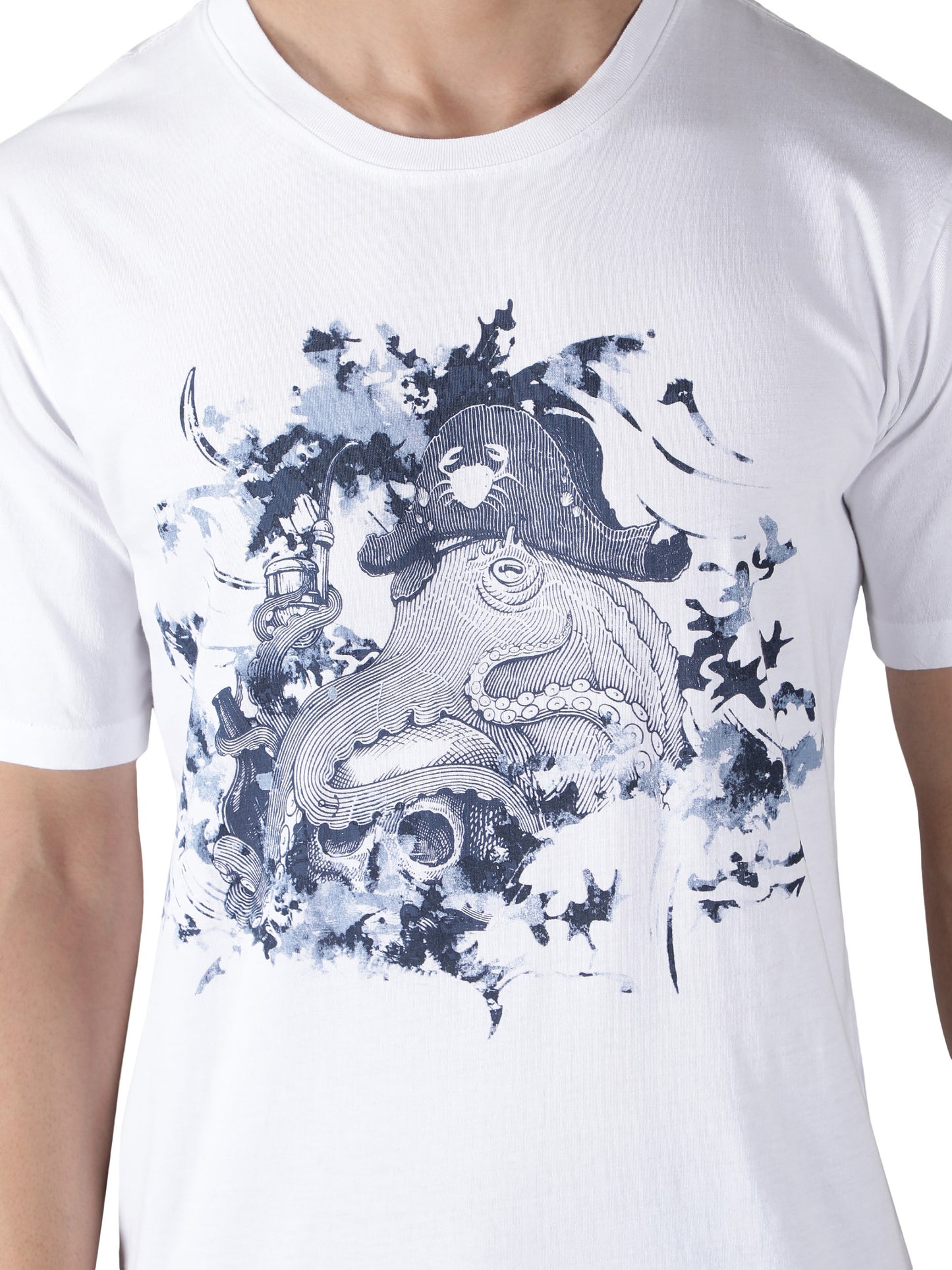 NUEVOSPORTA Men's Cotton Graphic Printed White T-Shirt