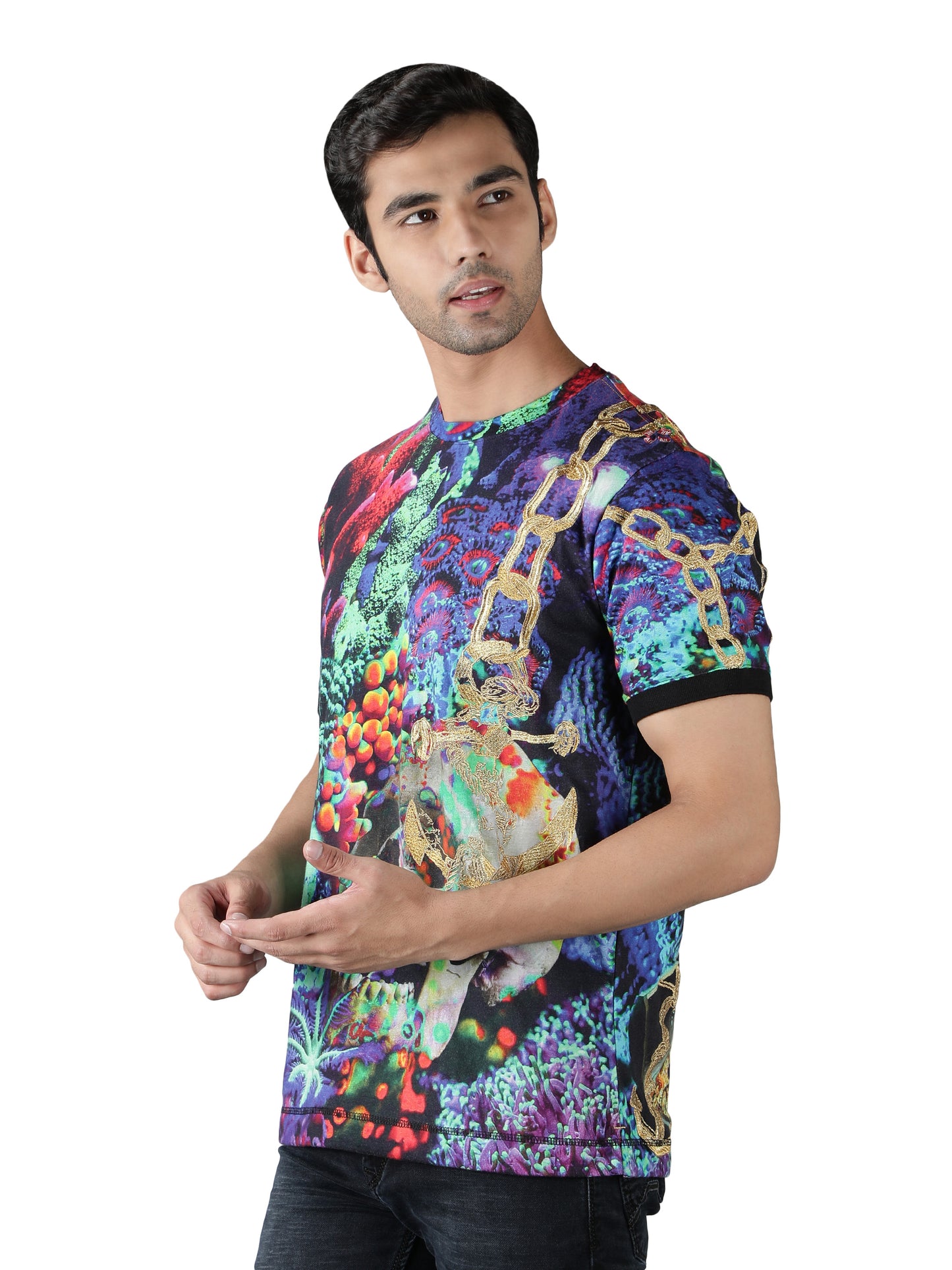 NUEVOSPORTA Men's Cotton Graphic Printed Multi T-Shirt