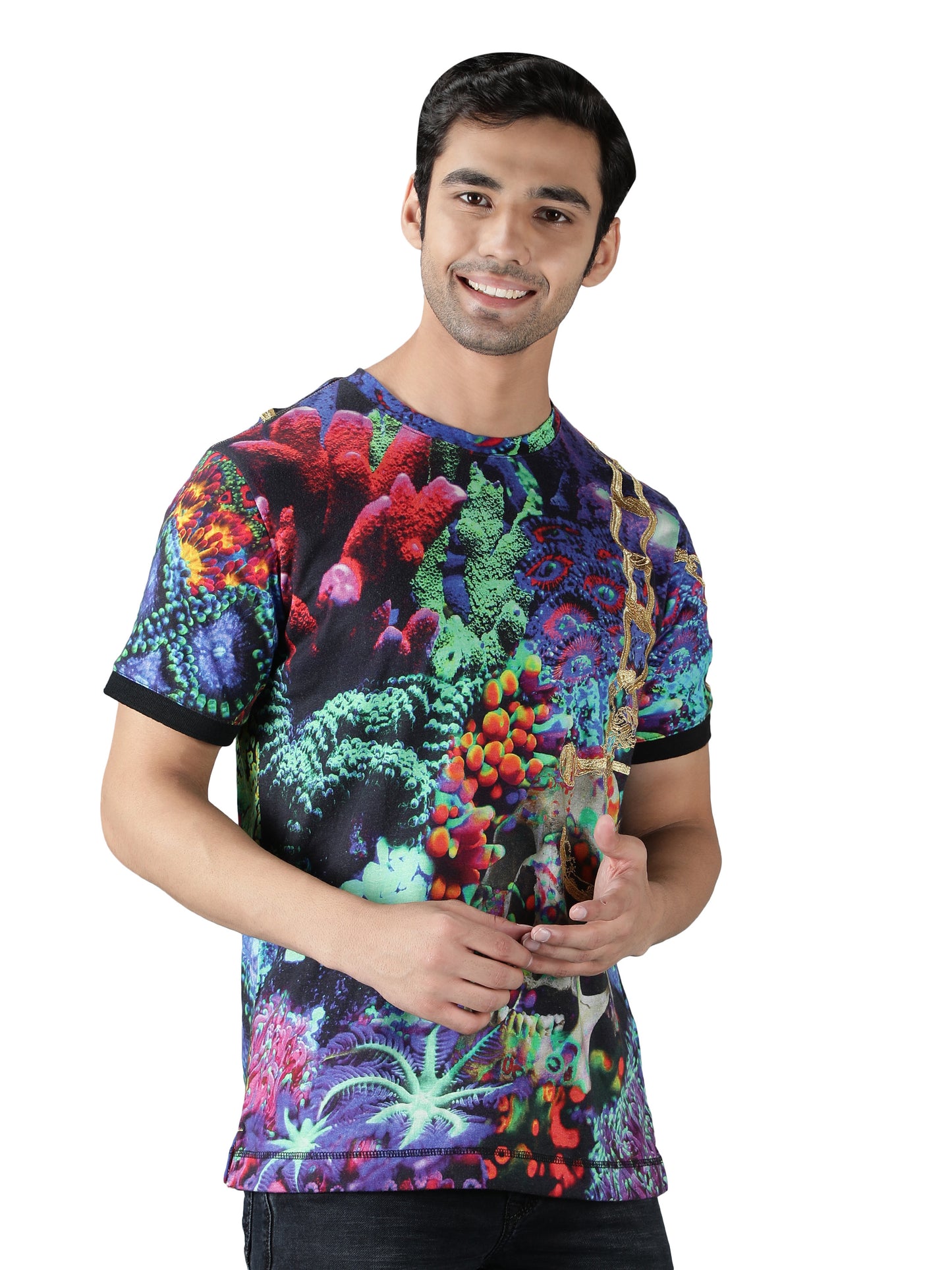 NUEVOSPORTA Men's Cotton Graphic Printed Multi T-Shirt