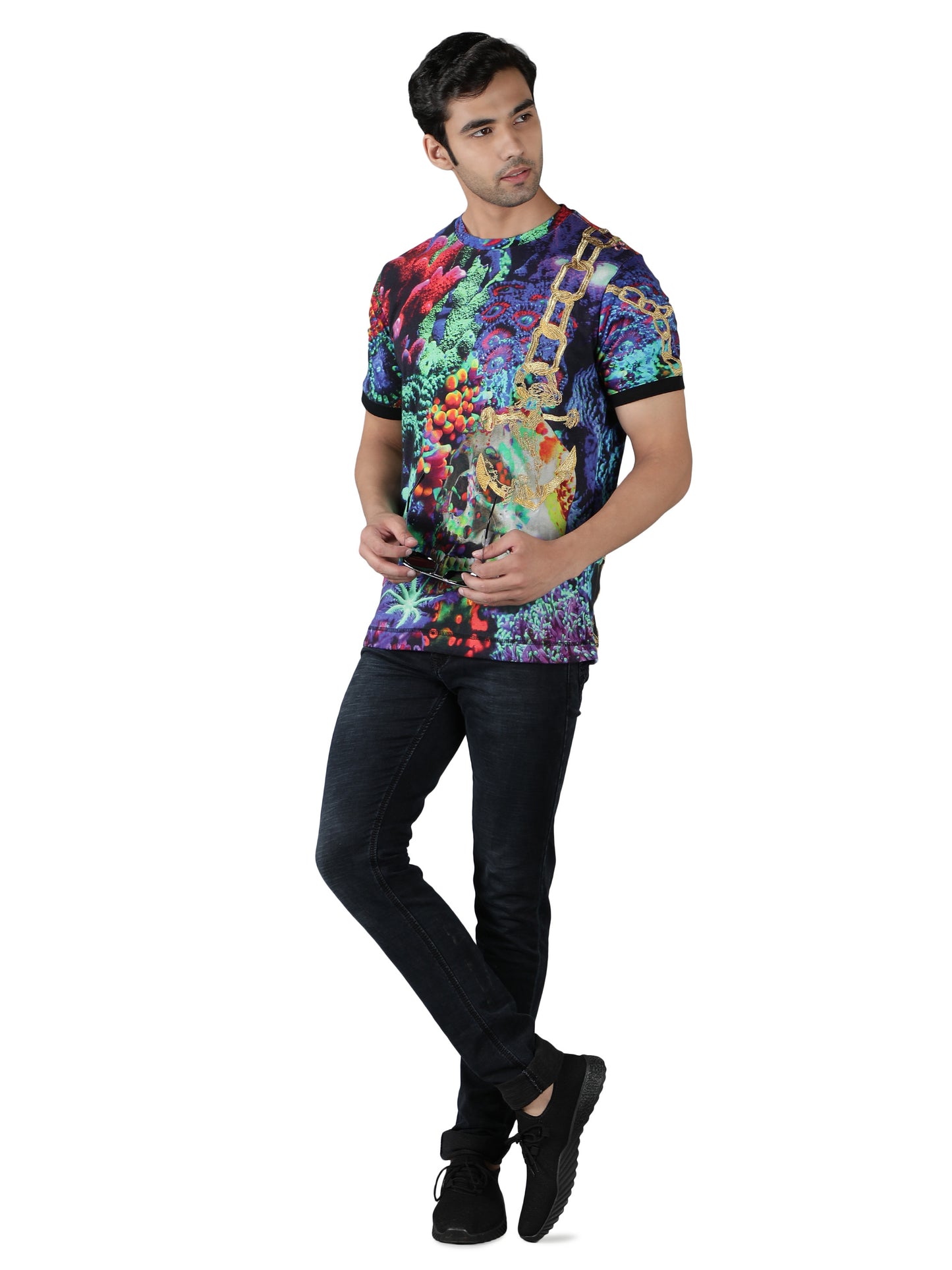 NUEVOSPORTA Men's Cotton Graphic Printed Multi T-Shirt