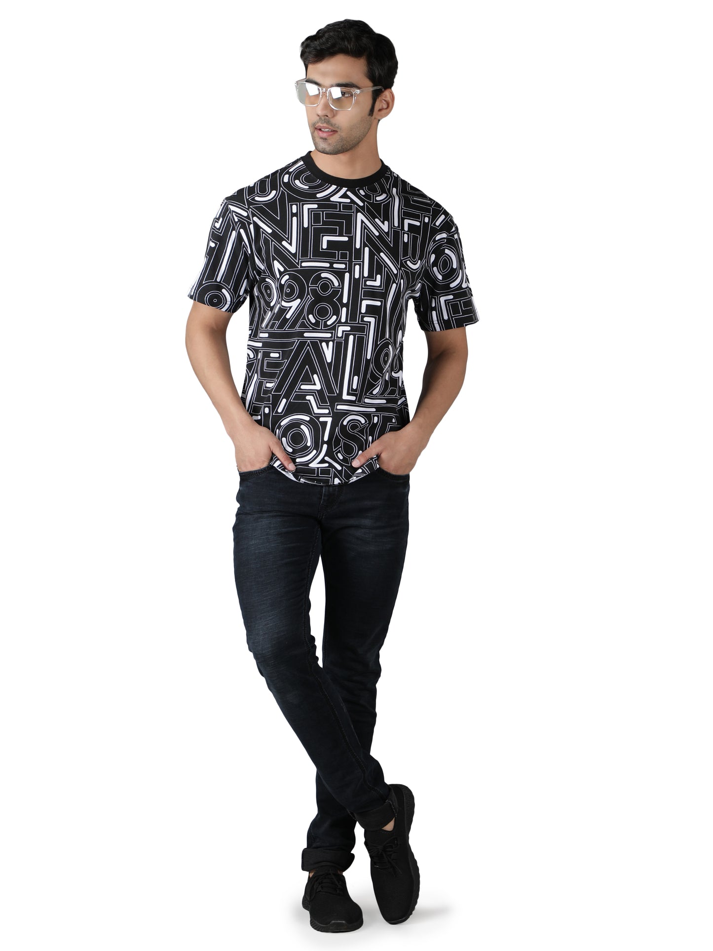NUEVOSPORTA Men's Cotton Graphic Printed Black T-Shirt