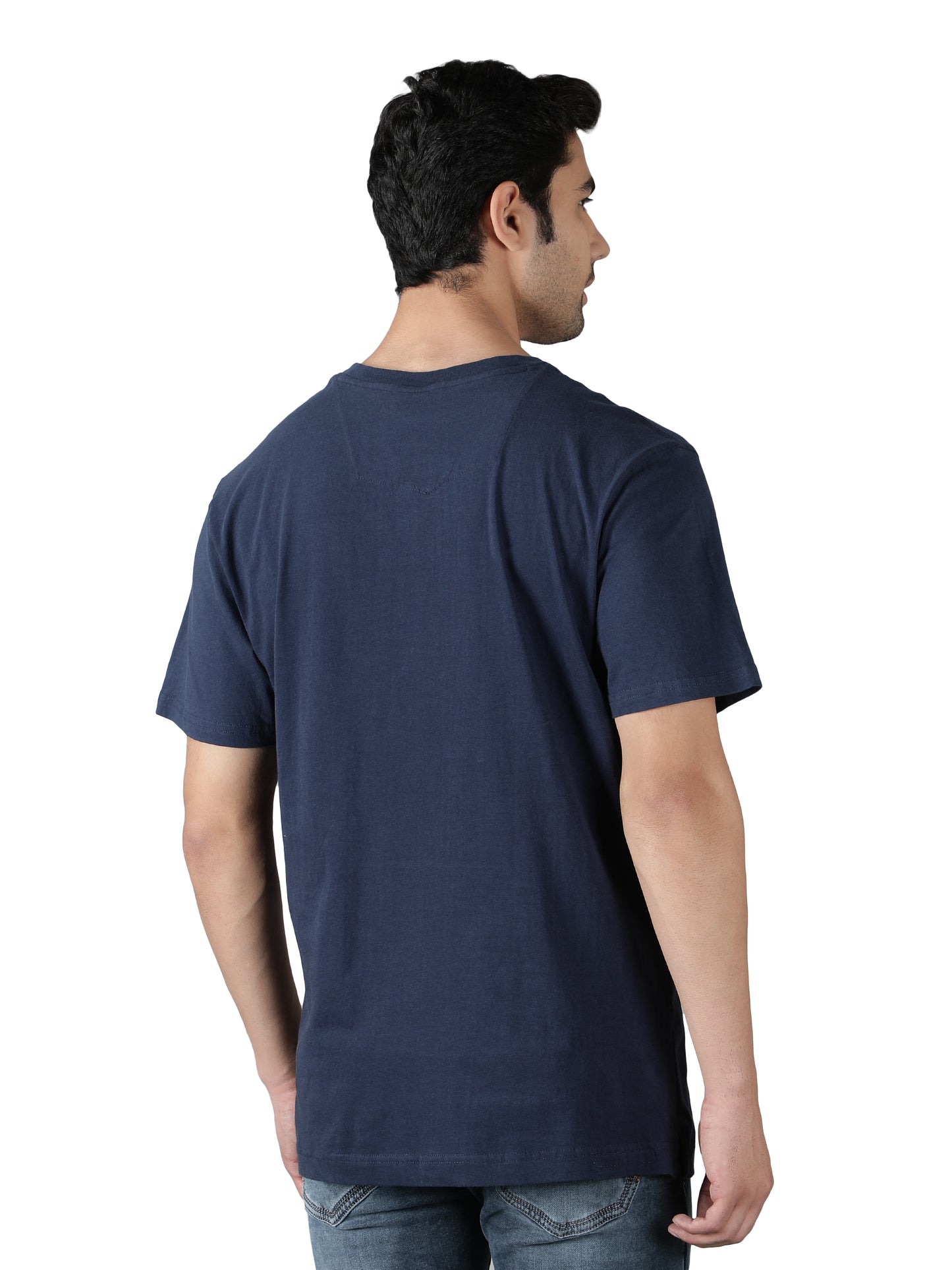 NUEVOSPORTA Men's Cotton Ship Printed Navy Blue T-Shirt