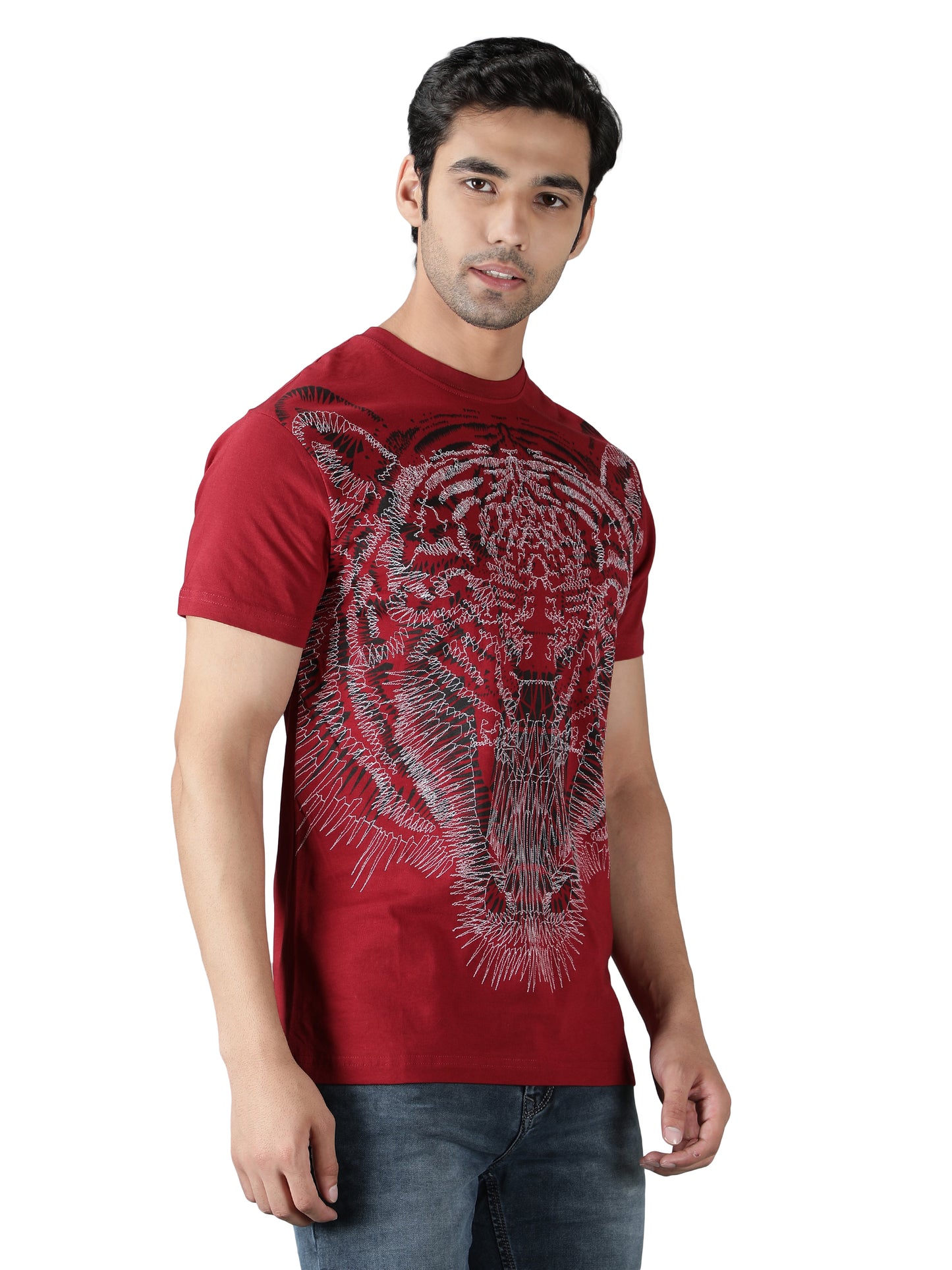 NUEVOSPORTA Men's Cotton Graphic Printed Maroon T-Shirt