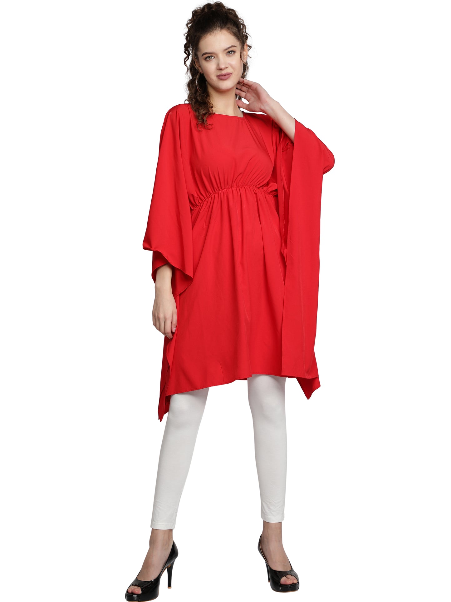 Solid Poly Crepe Women Red Kaftan freeshipping - NUEVOSDAMAS