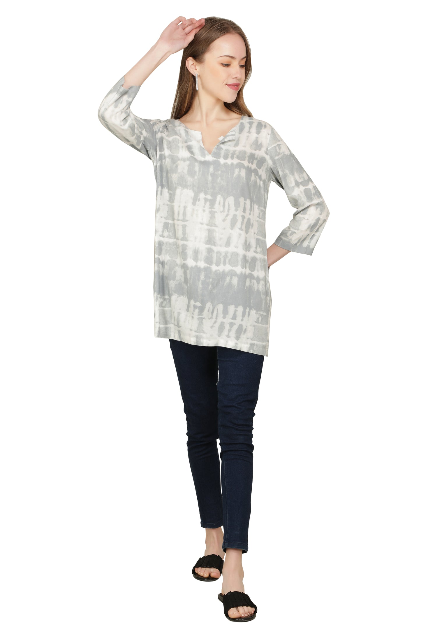 NUEVOSDAMAS Women Rayon Printed Grey Kurta