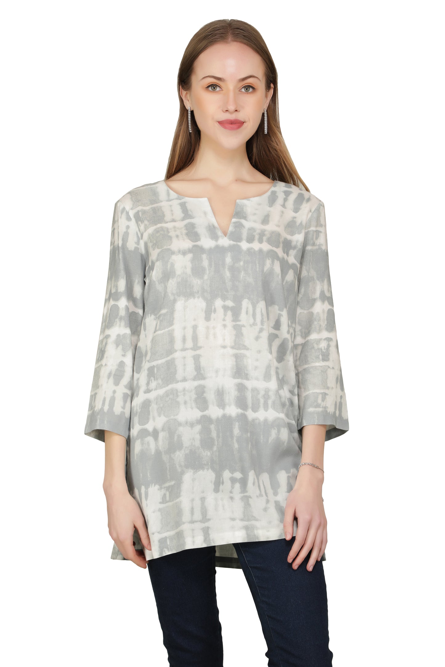 NUEVOSDAMAS Women Rayon Printed Grey Kurta