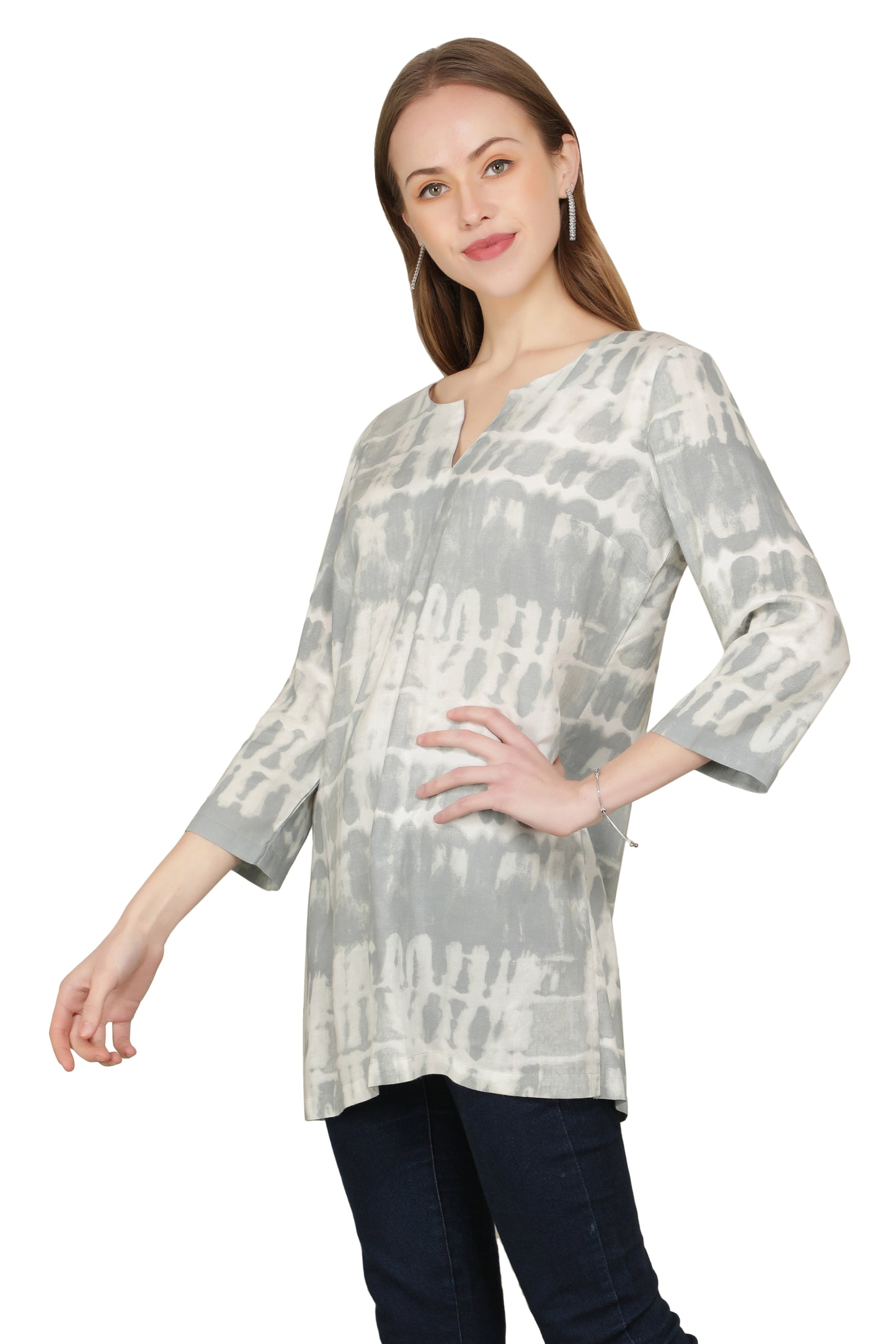 NUEVOSDAMAS Women Rayon Printed Grey Kurta