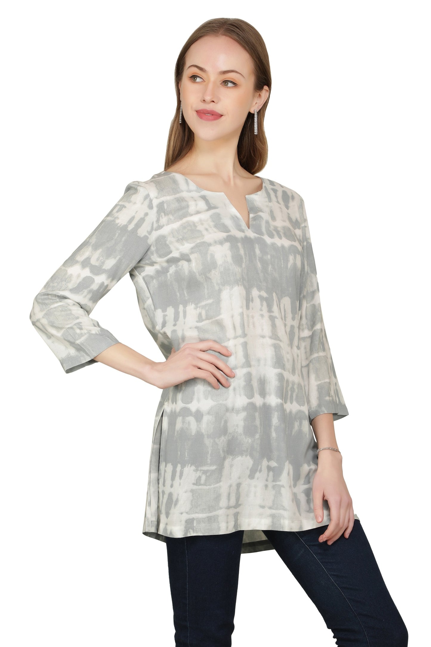 NUEVOSDAMAS Women Rayon Printed Grey Kurta