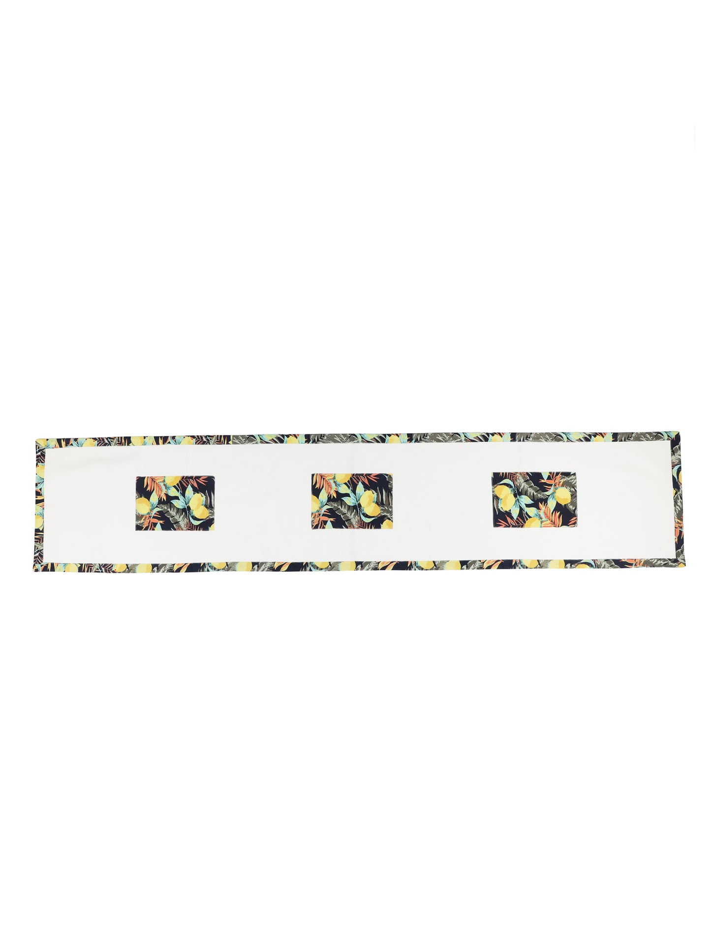 NUEVOSGHAR Printed Patch Work Table Runner With Placemats -7 Pcs Set_Ivory/Multi