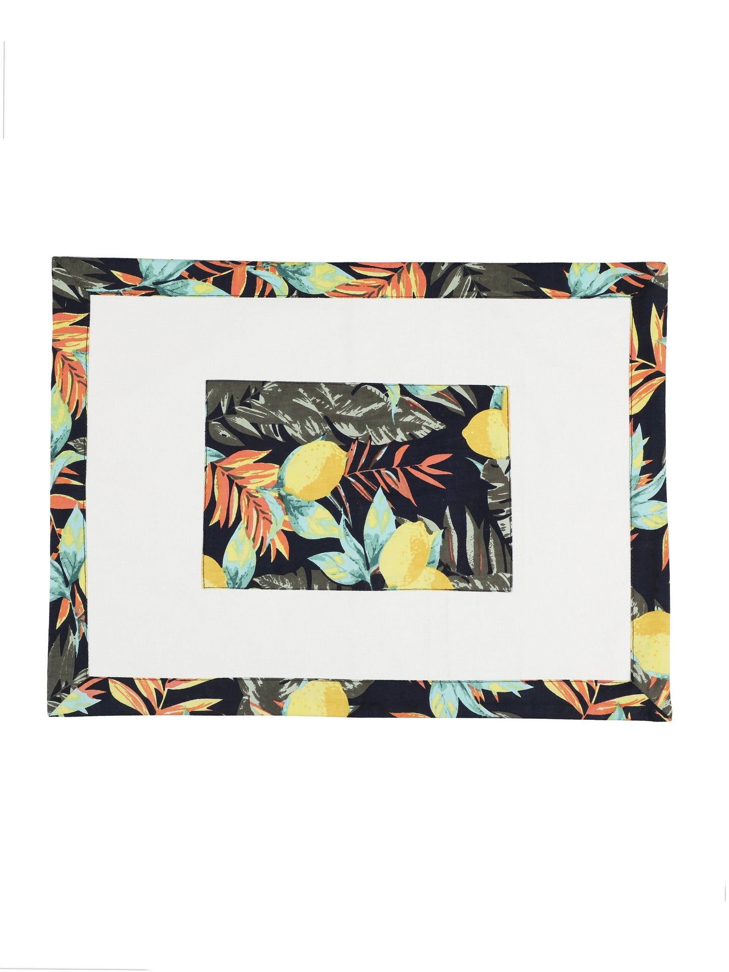 NUEVOSGHAR Printed Patch Work Table Runner With Placemats -7 Pcs Set_Ivory/Multi