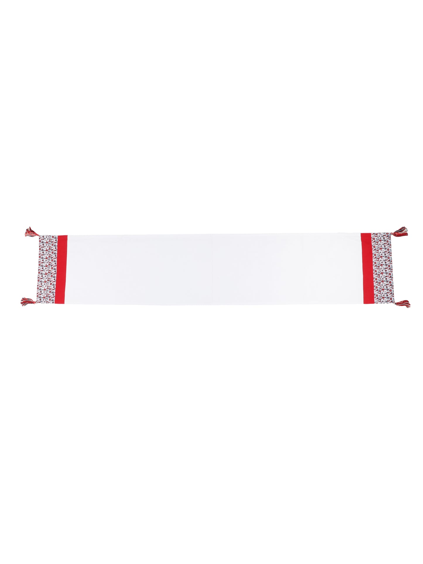 Printed Patch Work Table Runner with Tassles and Placemats -7 Pcs Set_Ivory/Red