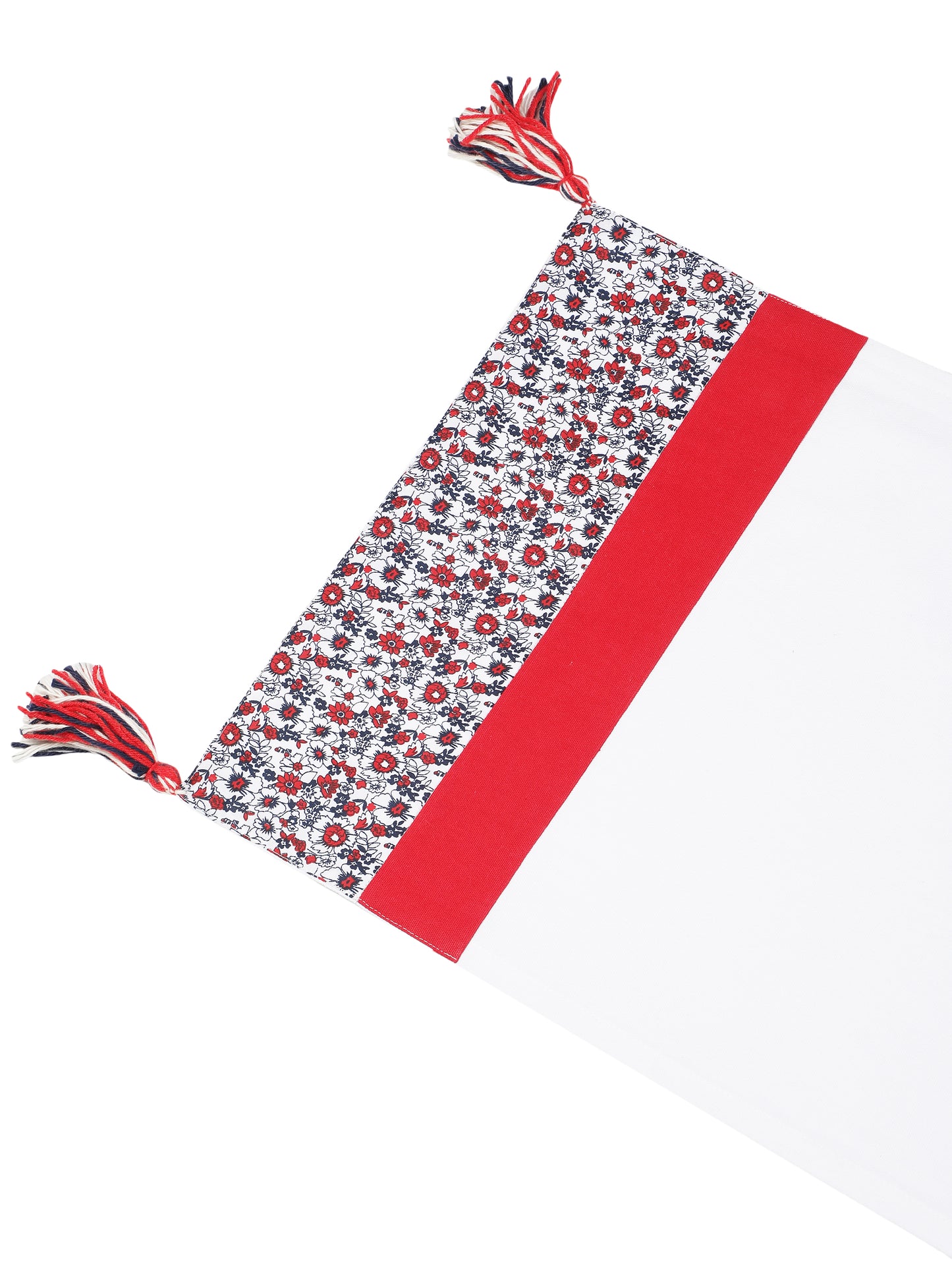 Printed Patch Work Table Runner with Tassles and Placemats -7 Pcs Set_Ivory/Red