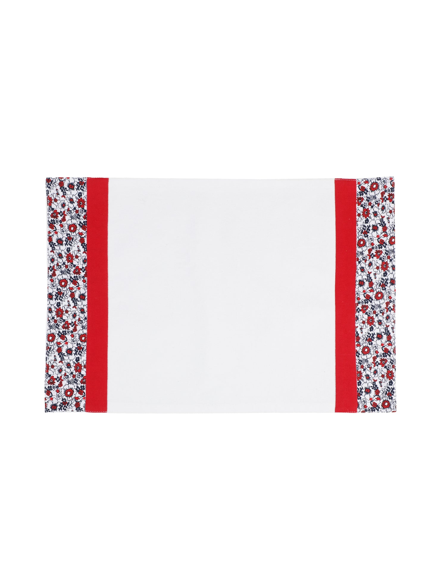 Printed Patch Work Table Runner with Tassles and Placemats -7 Pcs Set_Ivory/Red