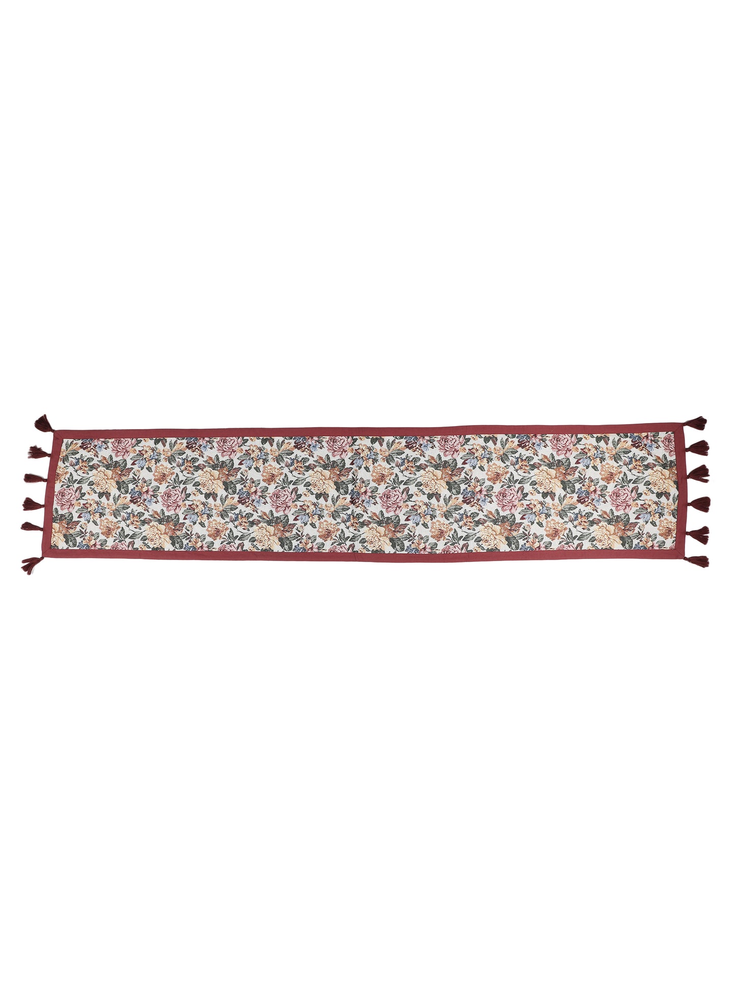 Heat Resistant Cotton Table Runner with Placmats Set (Pack of 7- 1 Runner and 6 placemats)-Maroon/ Multi