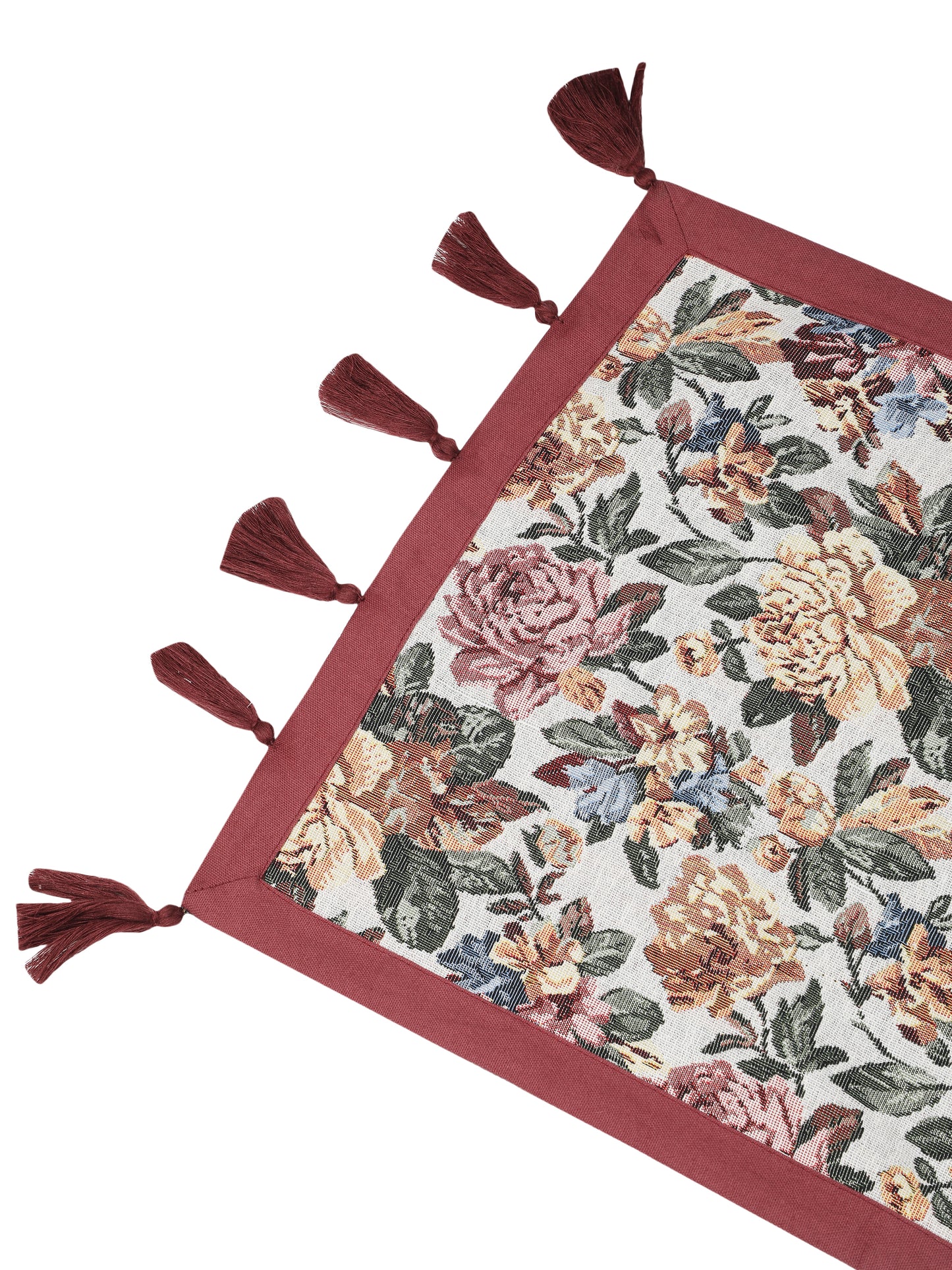Heat Resistant Cotton Table Runner with Placmats Set (Pack of 7- 1 Runner and 6 placemats)-Maroon/ Multi