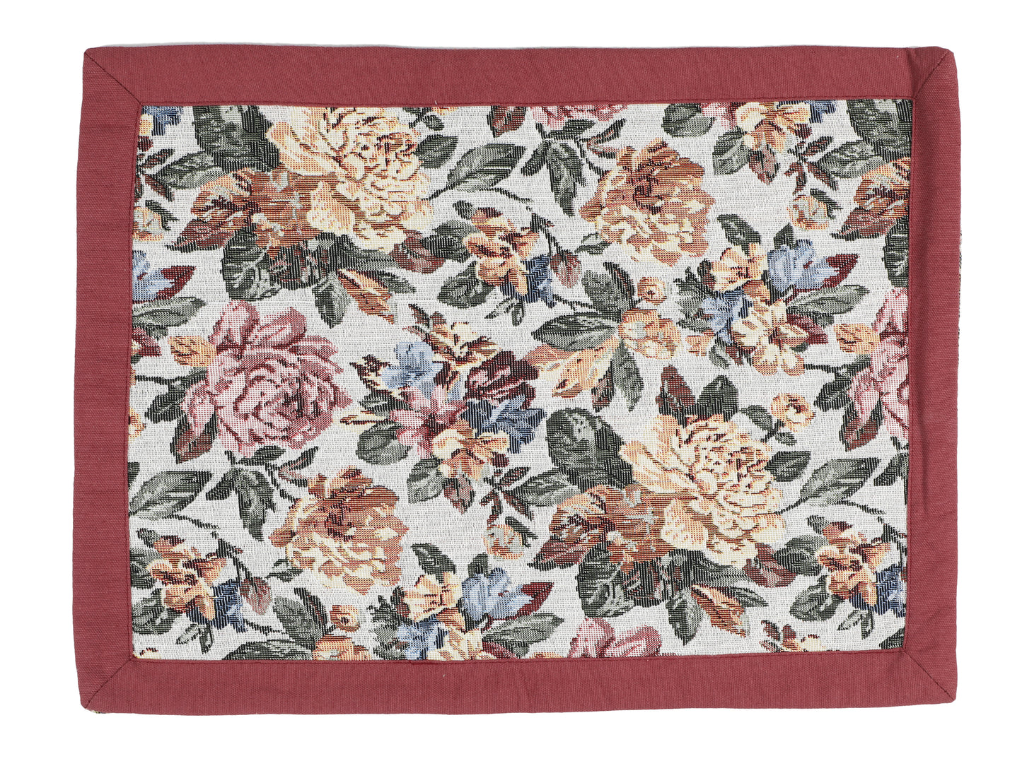 Heat Resistant Cotton Table Runner with Placmats Set (Pack of 7- 1 Runner and 6 placemats)-Maroon/ Multi