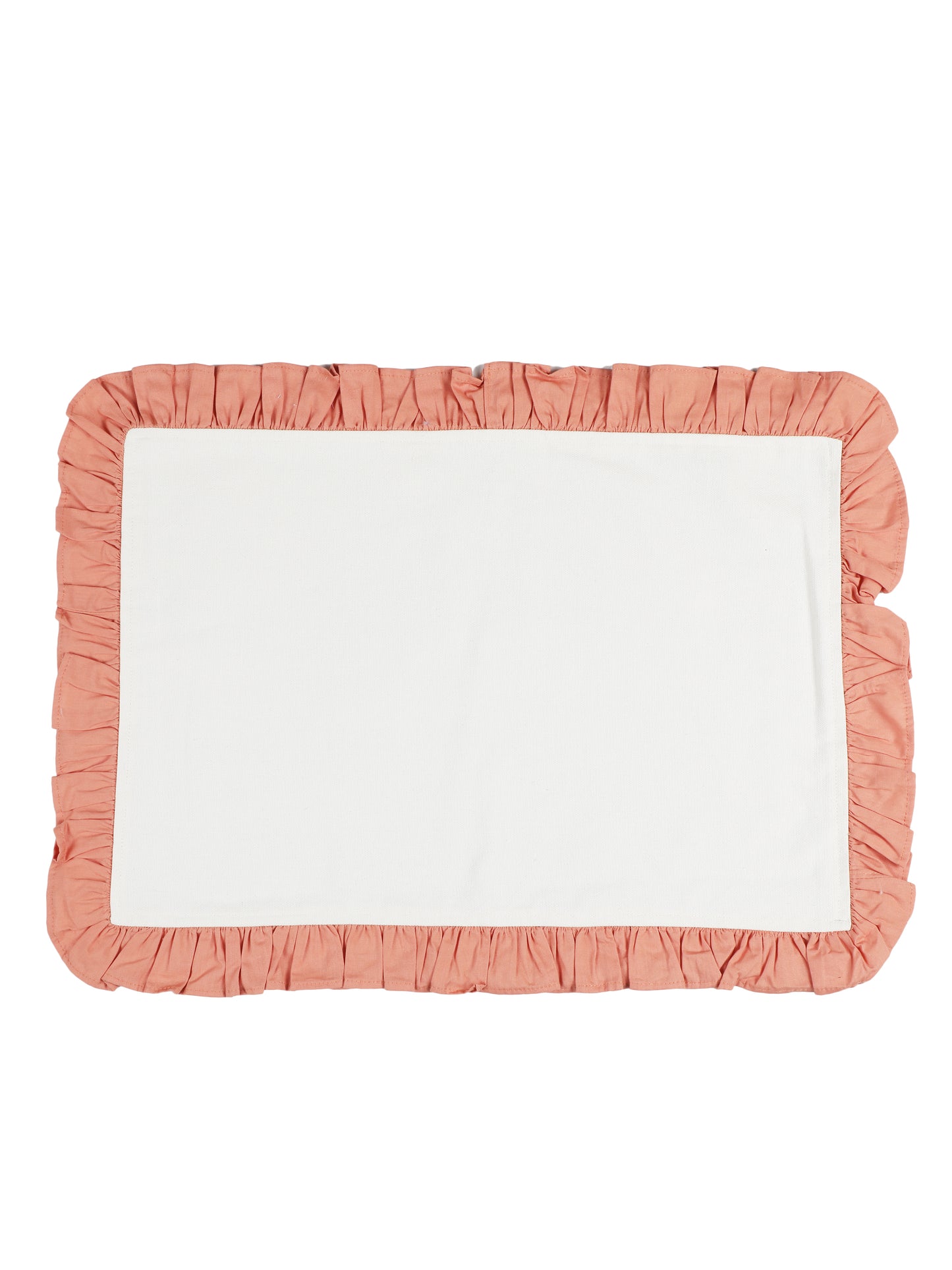 Heat Resistant Cotton Table Runner with 3 Layer Ruffle and Placmats Set | Table Runner (Pack of 7) 1 Runner and 6 placemats - Sand Orange/ Ivory