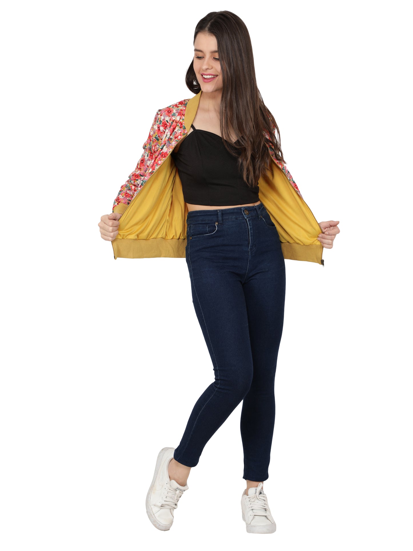 Full Sleeve Floral Print Women Bomber Jacket freeshipping - NUEVOSDAMAS