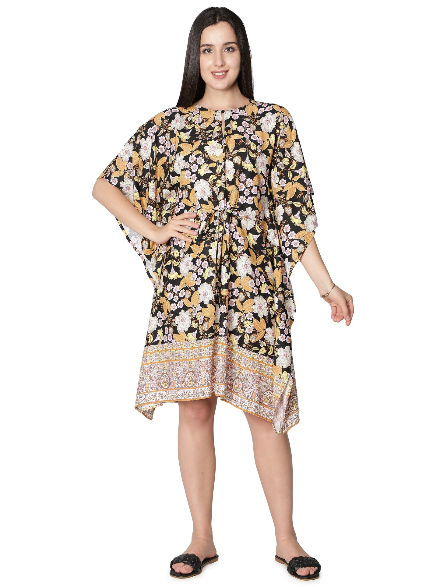 NUEVOSDAMAS Women Rayon Marble Printed Kaftan