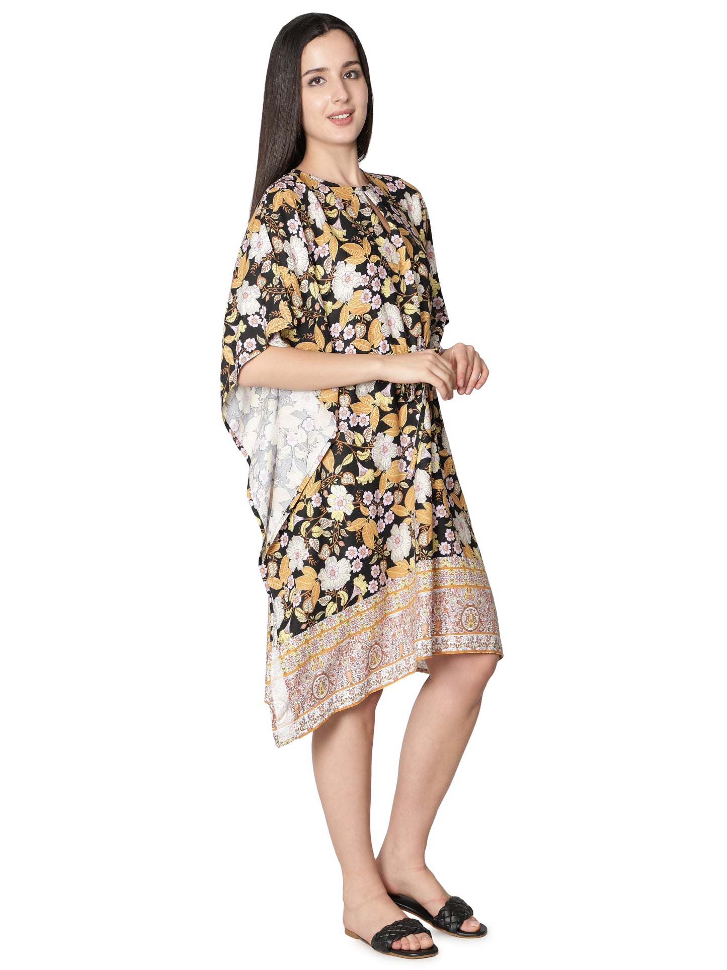 NUEVOSDAMAS Women Rayon Marble Printed Kaftan