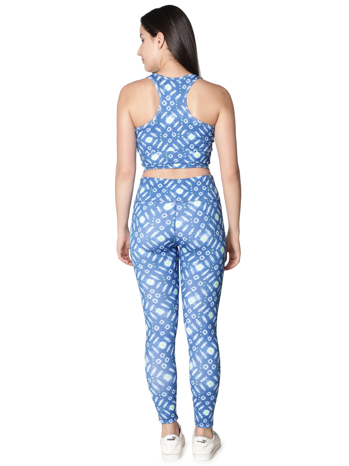 NUEVOSDAMAS Shibori Printed Women Active WearTracksuit | Gym Wear Padded Top And Bottom Set | Dry Fit Women Active Wear Combo Set_Blue