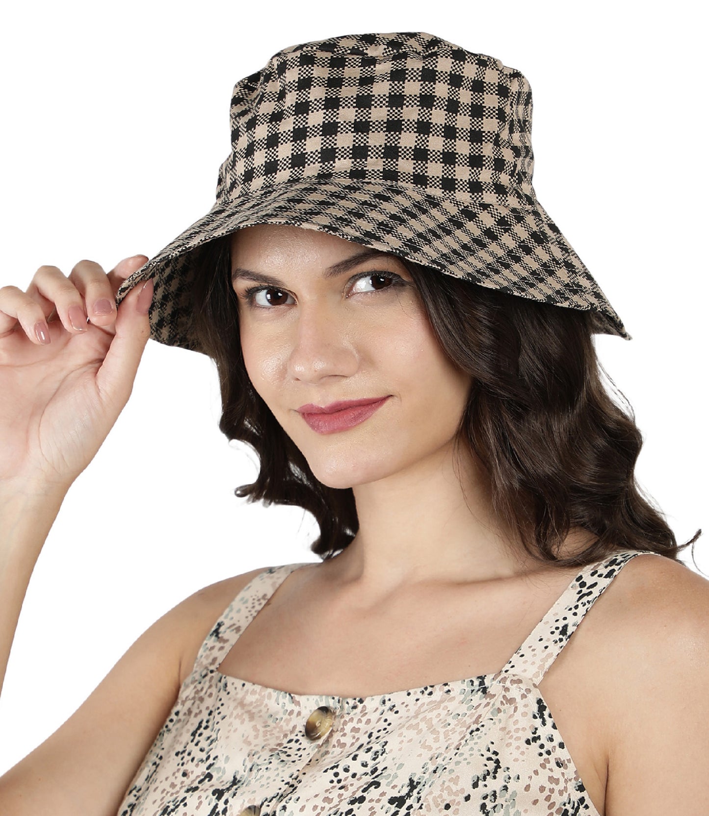 NUEVOSDAMAS Women Cotton Yarn Dyed Check Sun Hat