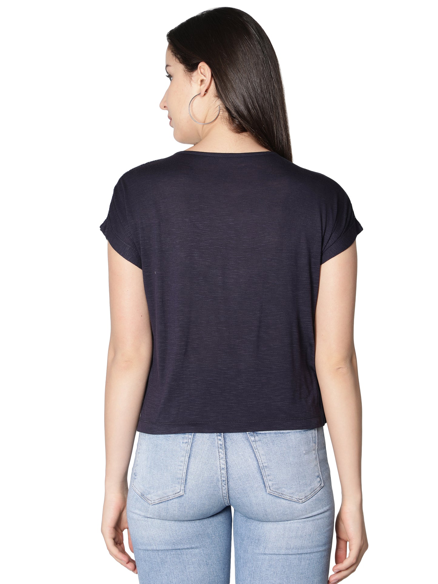 NUEVOSDAMAS Women Rayon Graphic Printed Blue T-Shirt