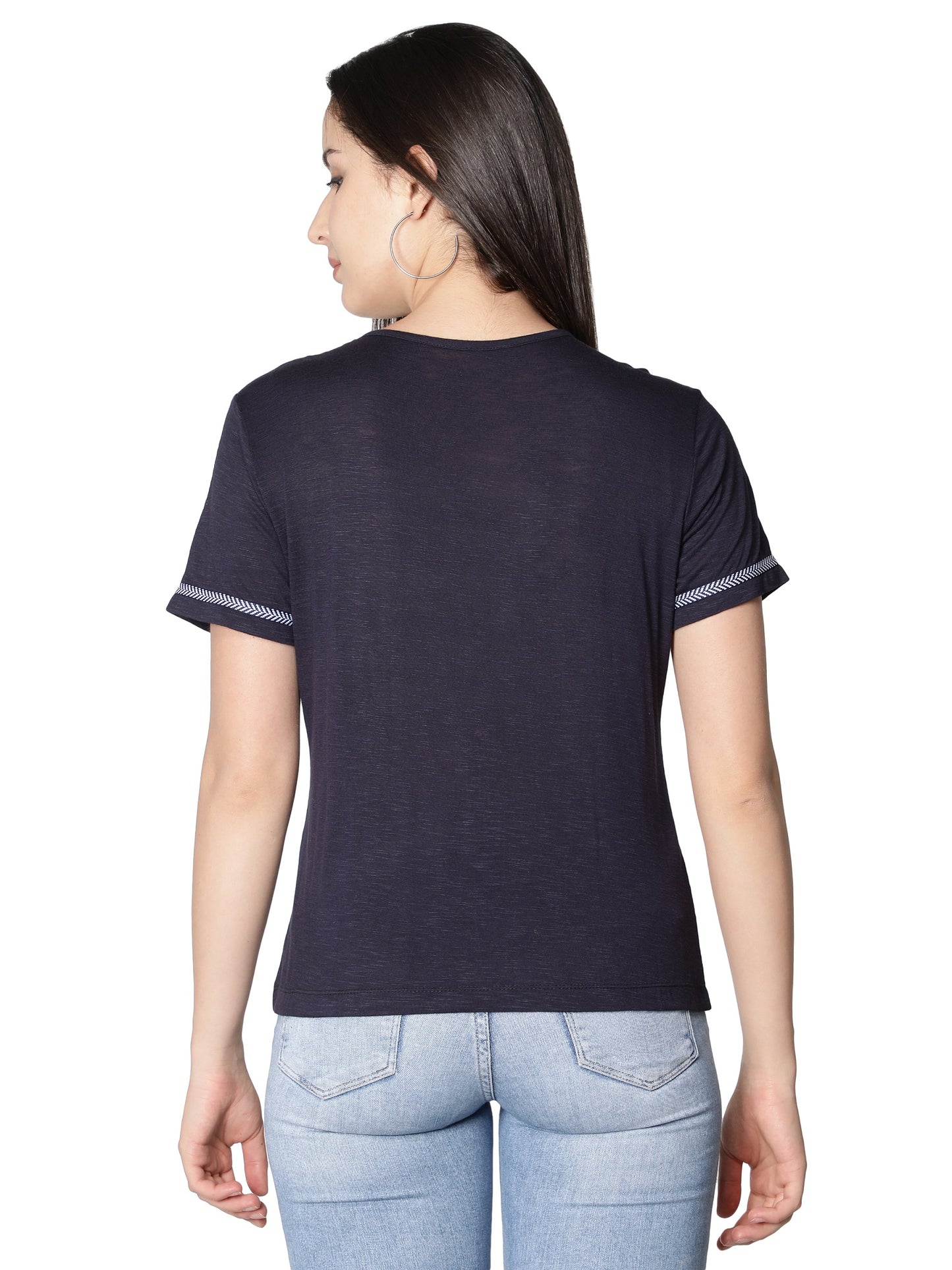 NUEVOSDAMAS Women Rayon Printed Blue T-Shirt