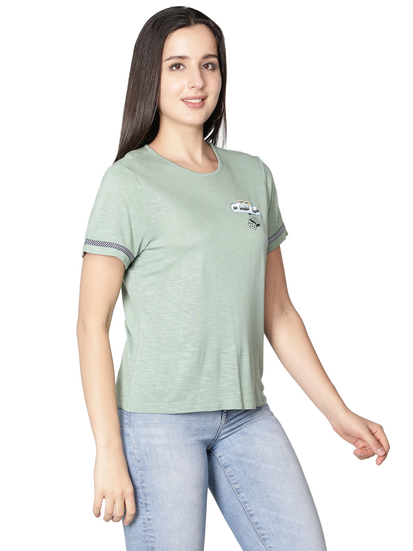 NUEVOSDAMAS Women Rayon Printed Light Green T-Shirt