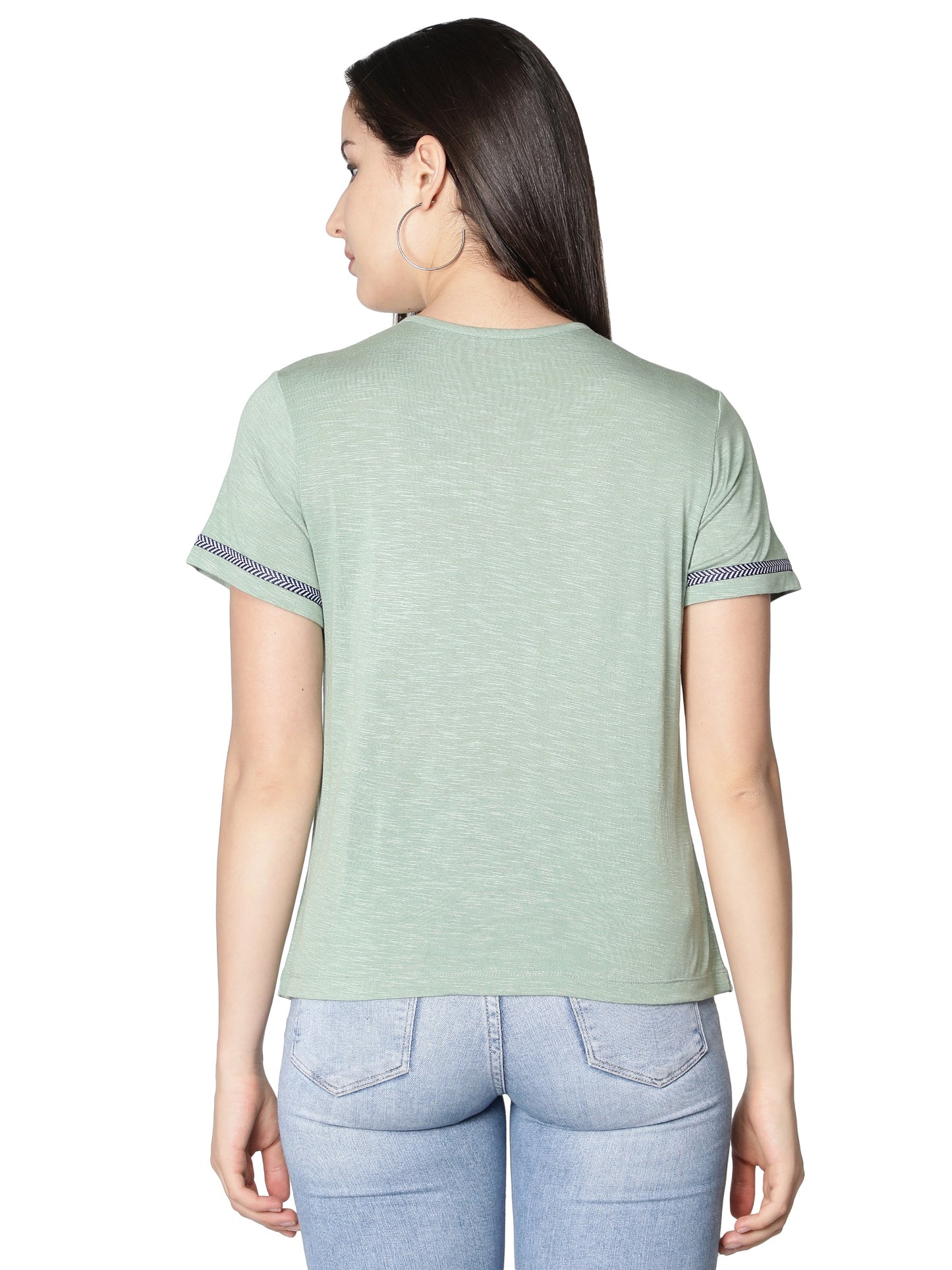 NUEVOSDAMAS Women Rayon Printed Light Green T-Shirt