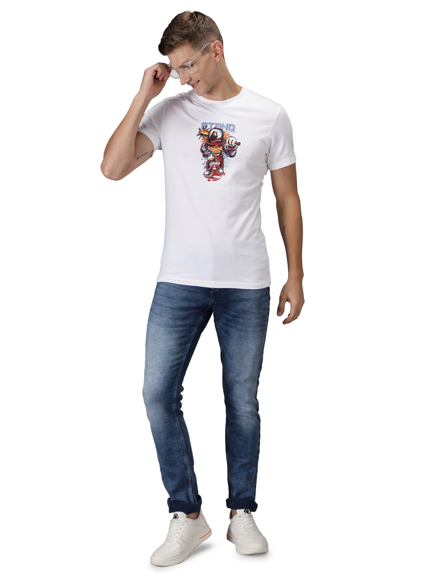 NUEVOSPORTA Men's Cotton Graphic Printed White T-Shirt
