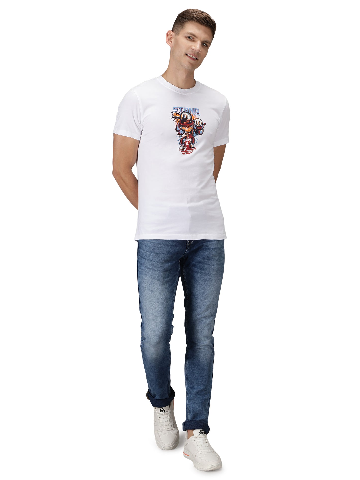 NUEVOSPORTA Men's Cotton Graphic Printed White T-Shirt